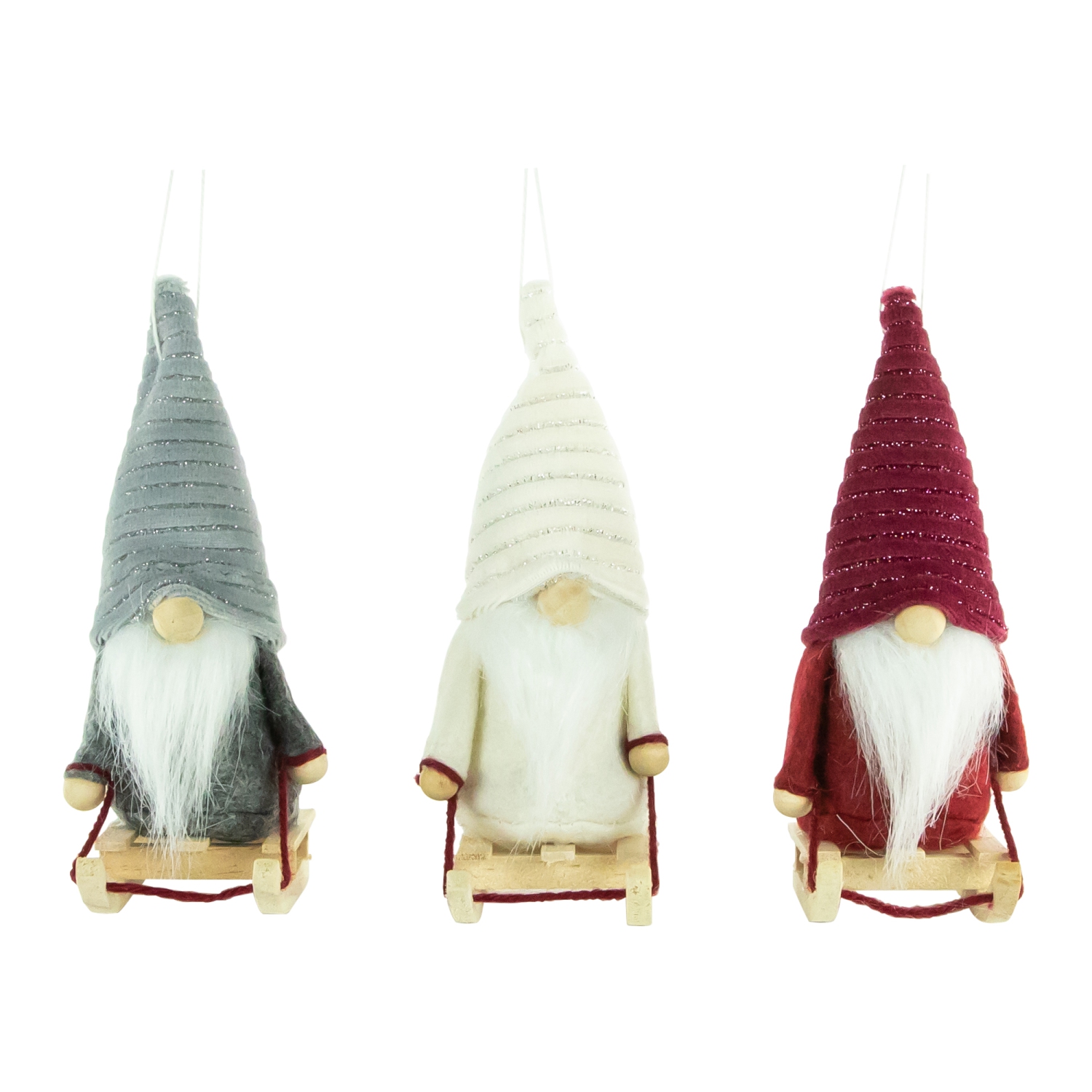 Plush Sledding Gnomes Christmas Figurine Ornaments - 5.25" - Set of 3
