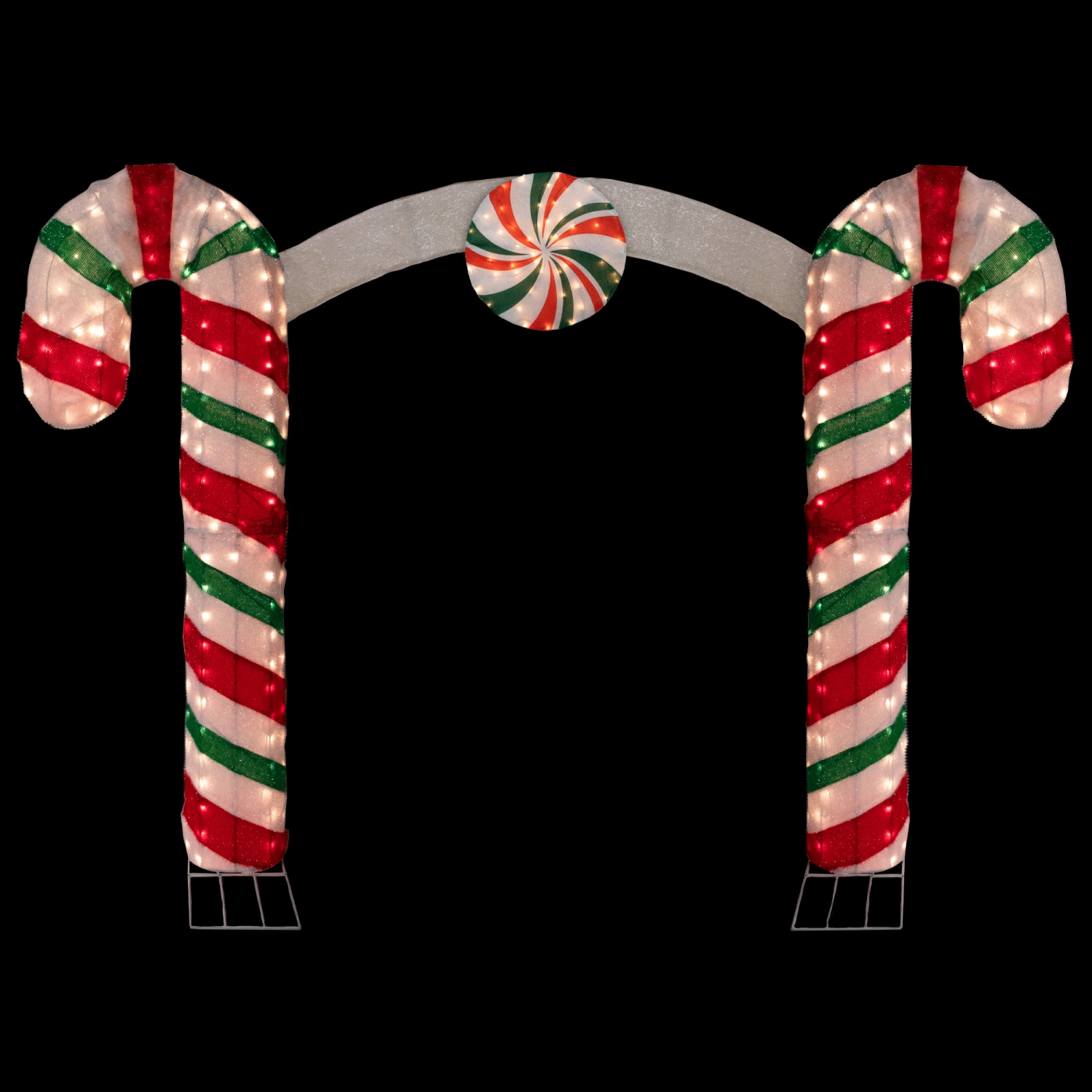 Décoration de Noël d'extérieur illuminée double canne de bonbon Archway - 7 pi - Blanc chaud
