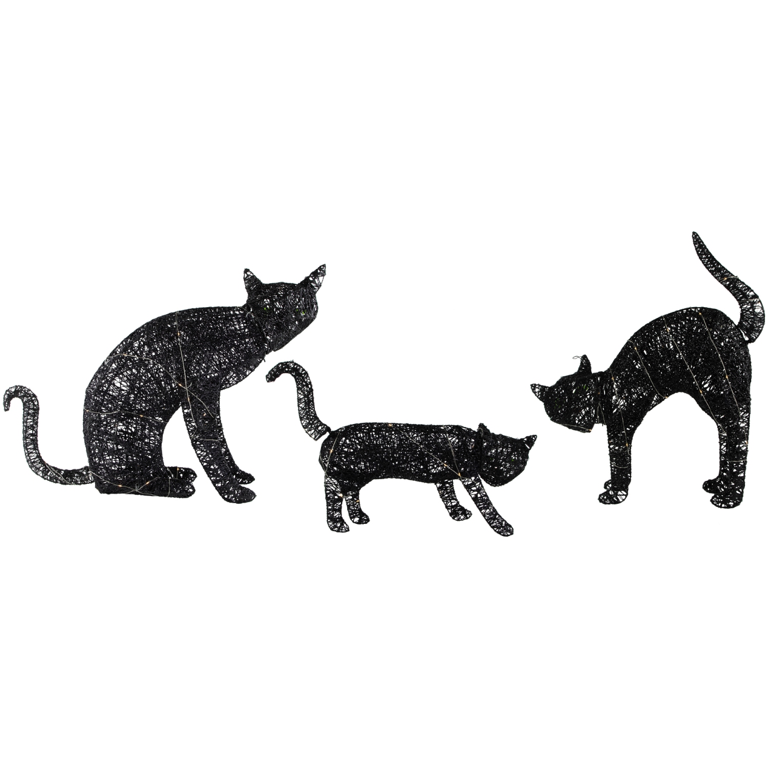 LED Lighted Black Cat Family Outdoor Halloween Decorations - 27.5" - Set of 3