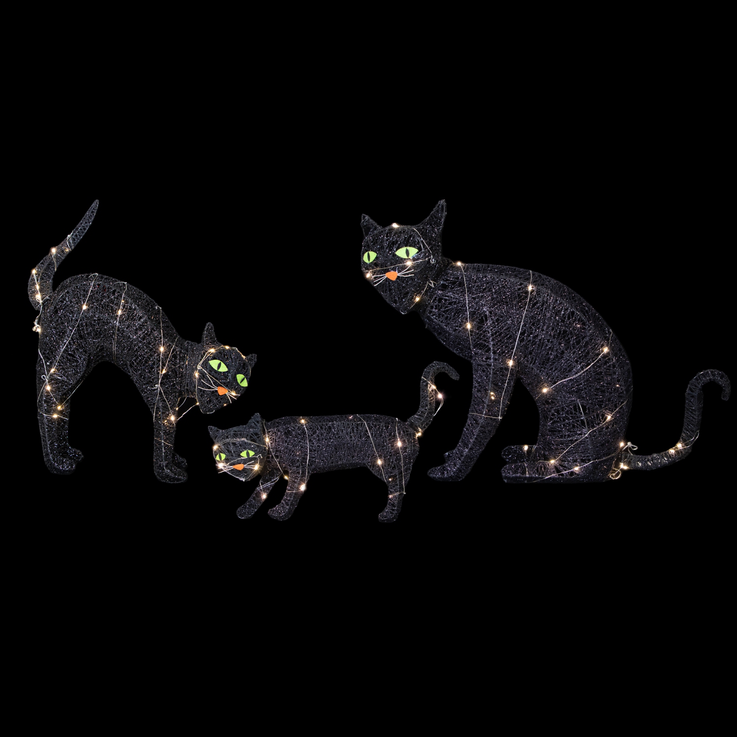 LED Lighted Black Cat Family Outdoor Halloween Decorations - 27.5" - Set of 3