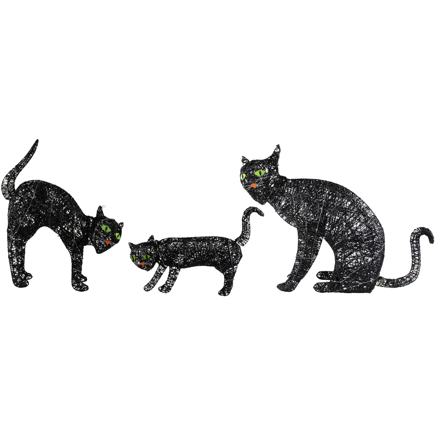 LED Lighted Black Cat Family Outdoor Halloween Decorations - 27.5" - Set of 3