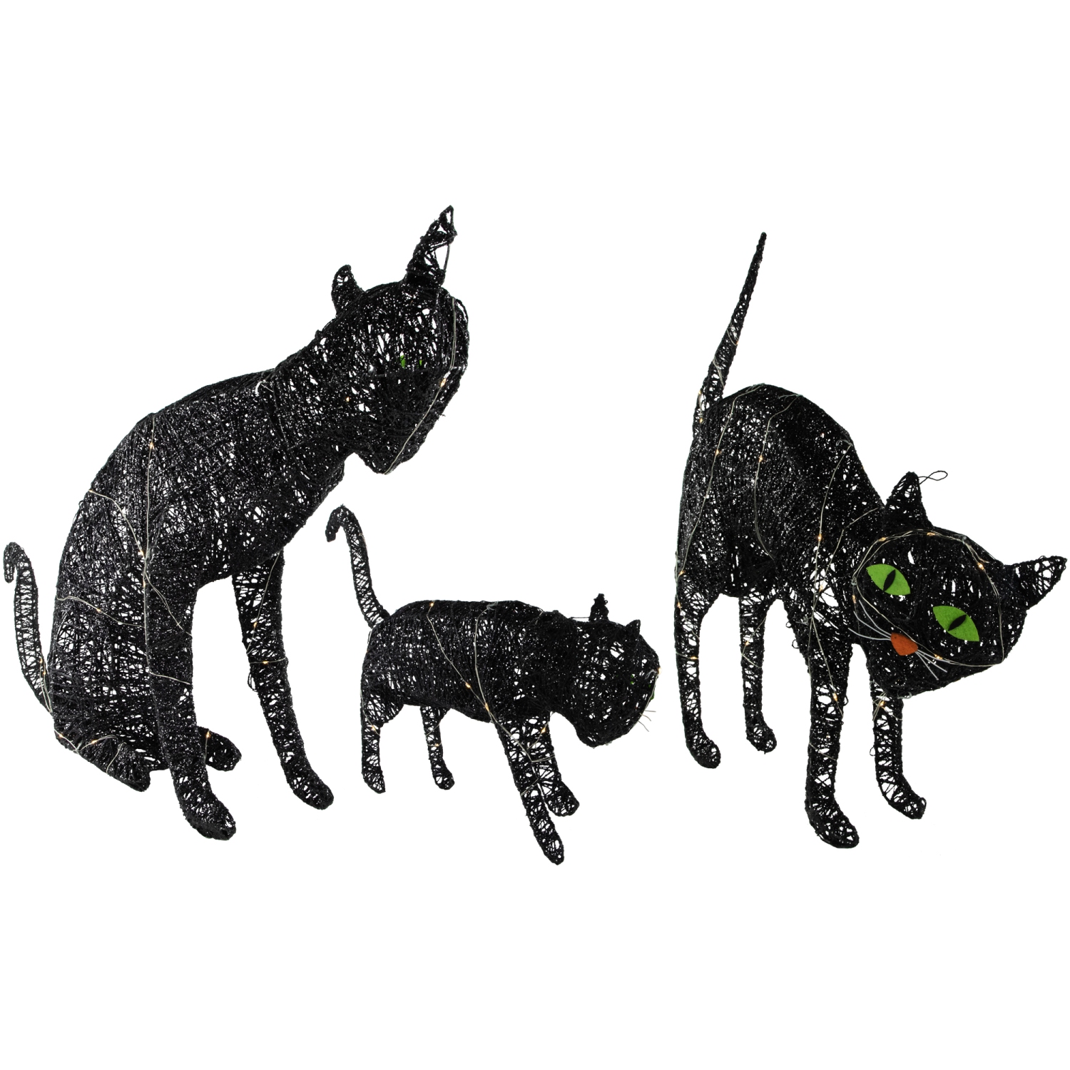 LED Lighted Black Cat Family Outdoor Halloween Decorations - 27.5" - Set of 3