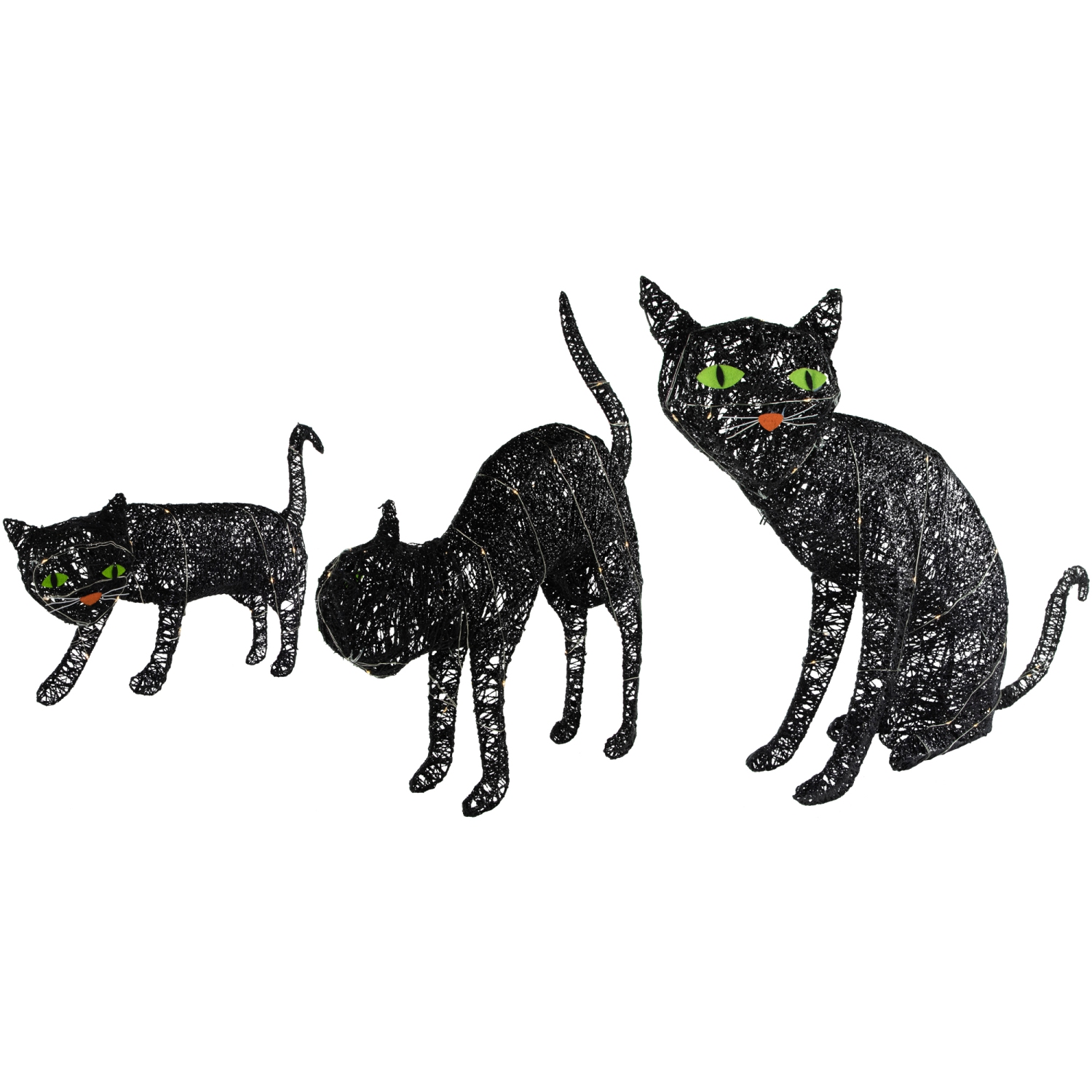 LED Lighted Black Cat Family Outdoor Halloween Decorations - 27.5" - Set of 3