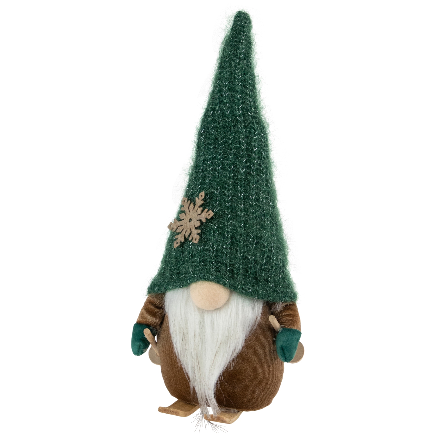 Skiing Gnome with Snowflake Knitted Hat Christmas Decoration - 12.5"