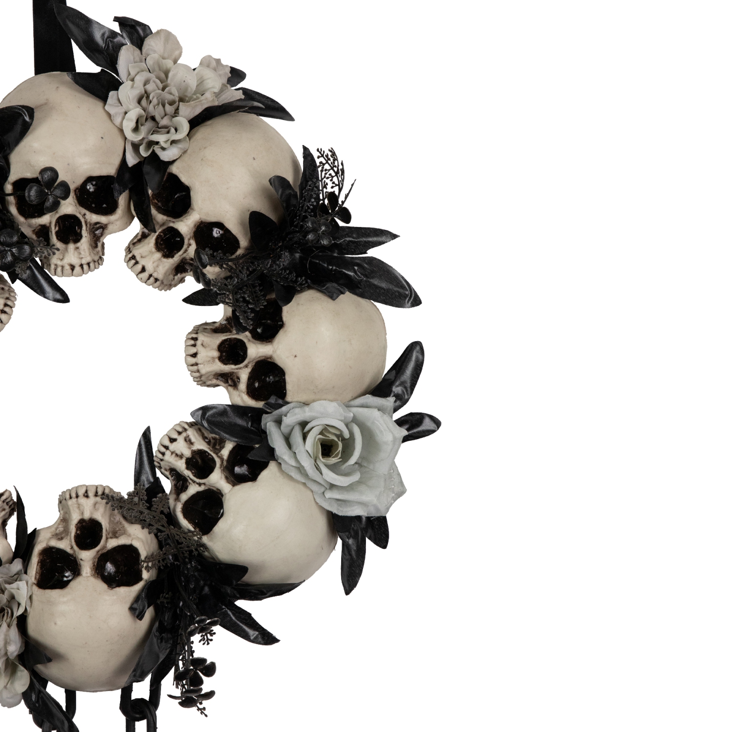 Skulls and Chains with Gray Roses Halloween Wreath, 15-Inch, Unlit