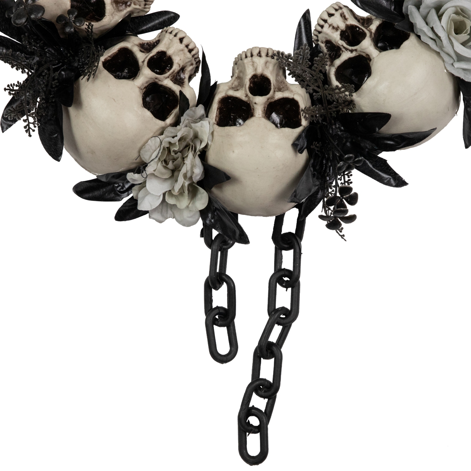 Skulls and Chains with Gray Roses Halloween Wreath, 15-Inch, Unlit