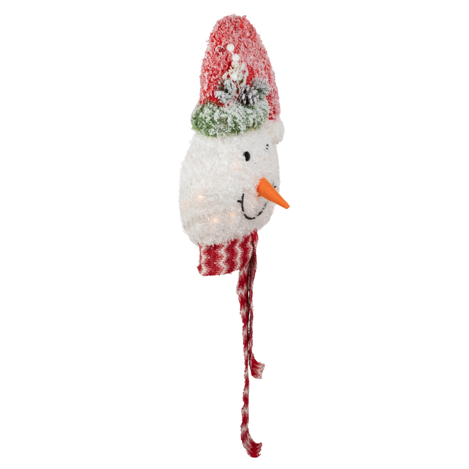 22" Lighted Snowman Wearing a Red Frosted Hat with Pine Christmas Tree Topper