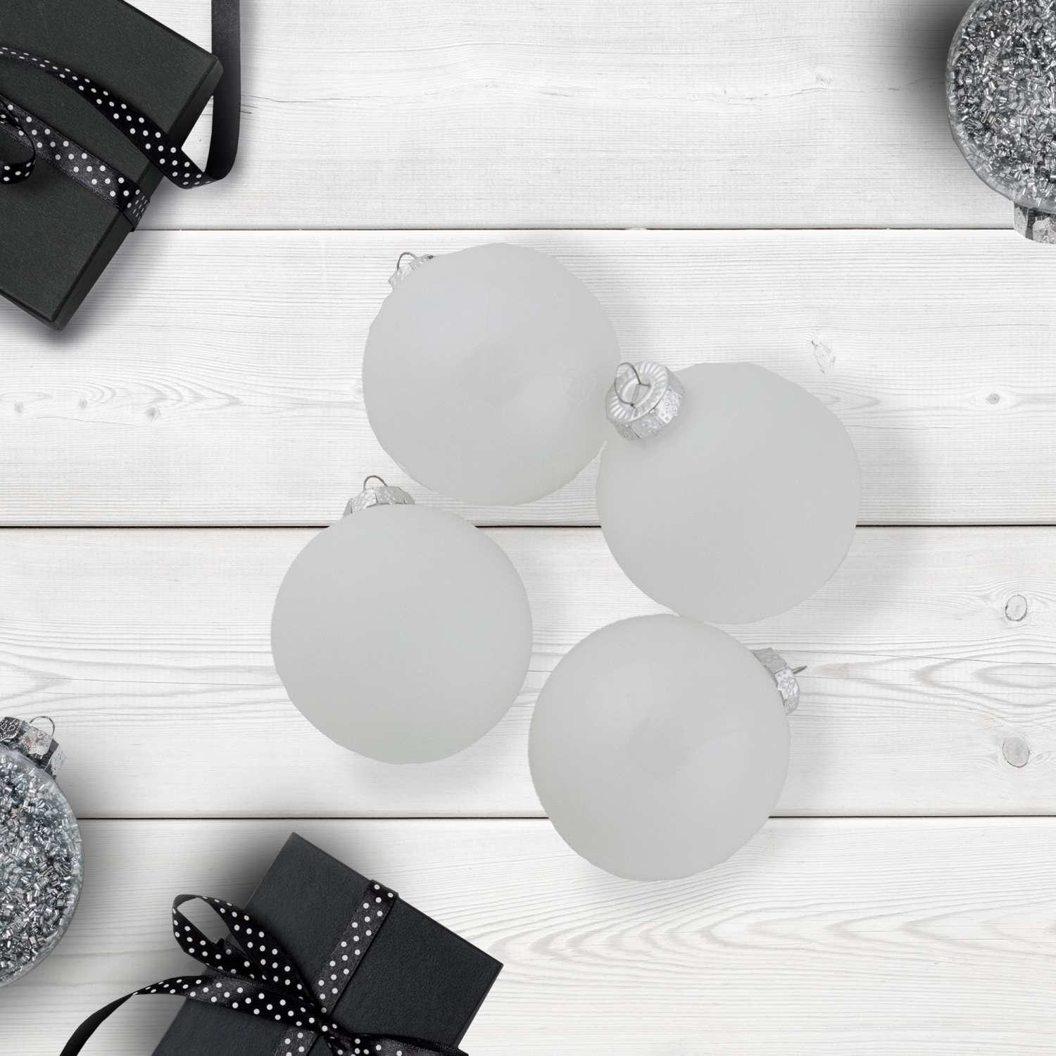 2-Finish Glass Ball Christmas Ornaments - 2.5" - White - 9ct