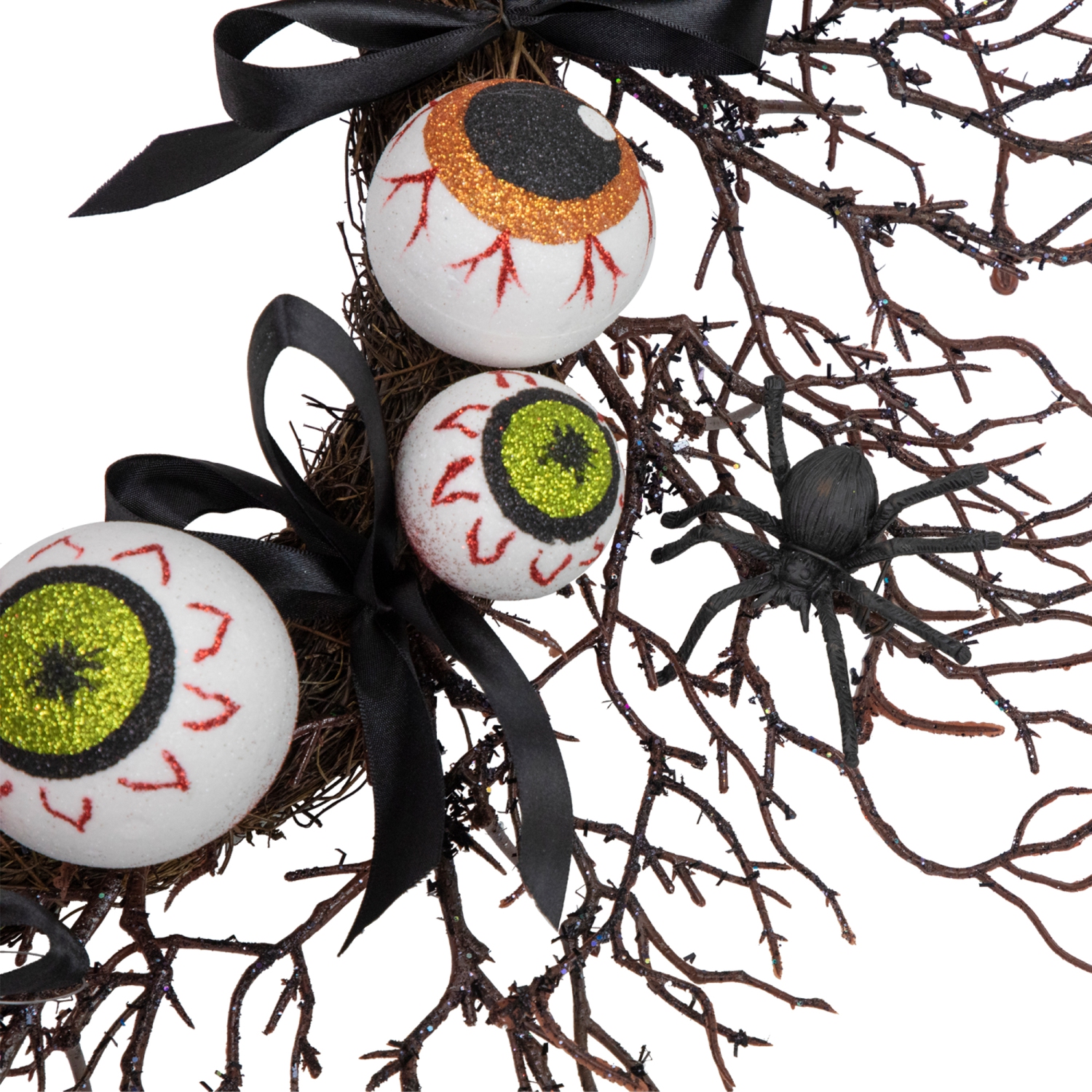 Eyeballs and Spiders Halloween Twig Wreath, 24-Inch, Unlit