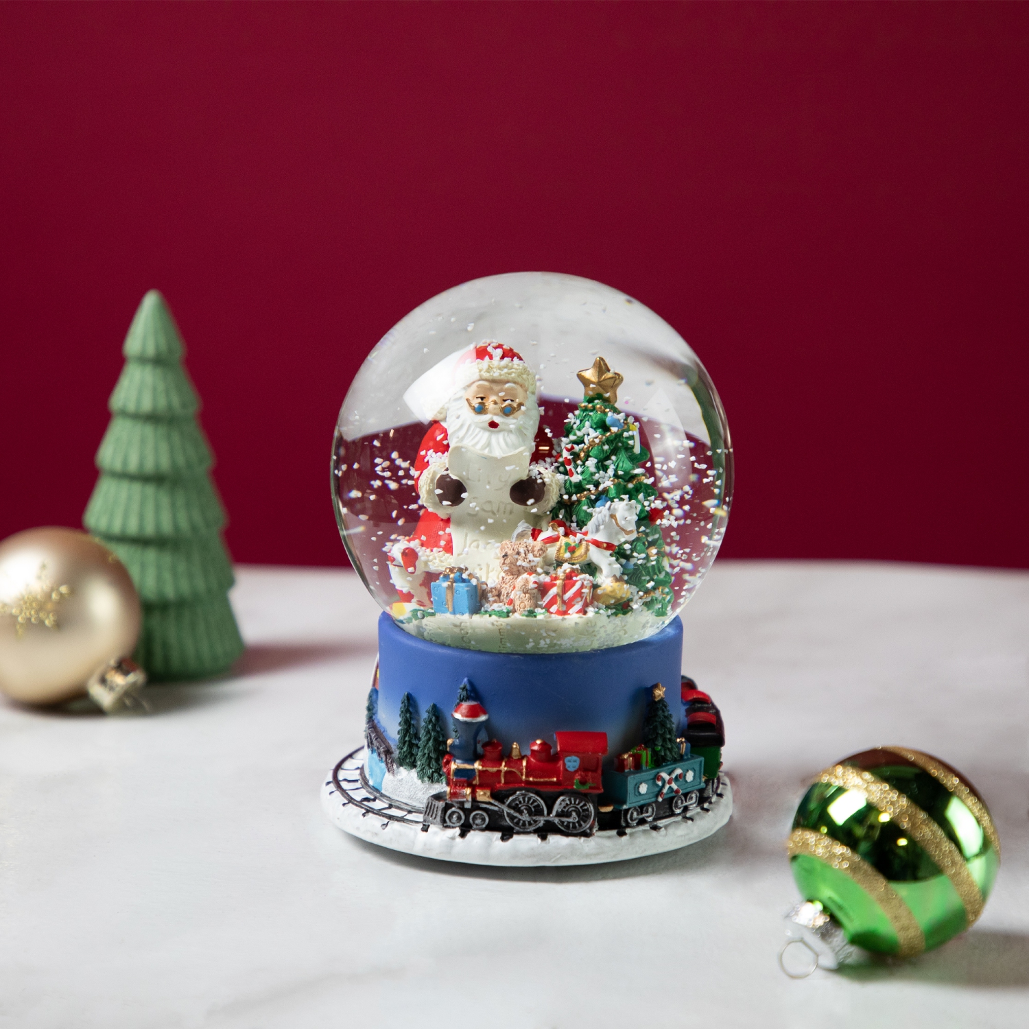 Christmas Train Around Santa Delivering Gifts Musical Water Globe - 6.5"
