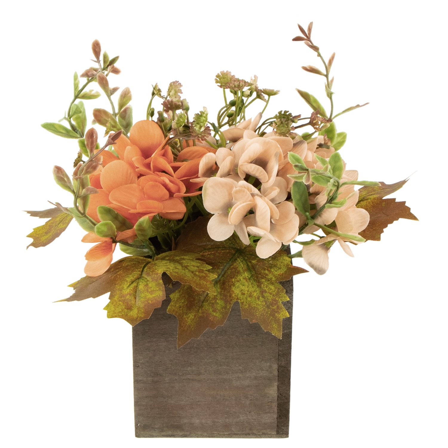 Floral and Pumpkin Wooden Box Fall Harvest Decoration - 10" x 8" - Orange and Brown