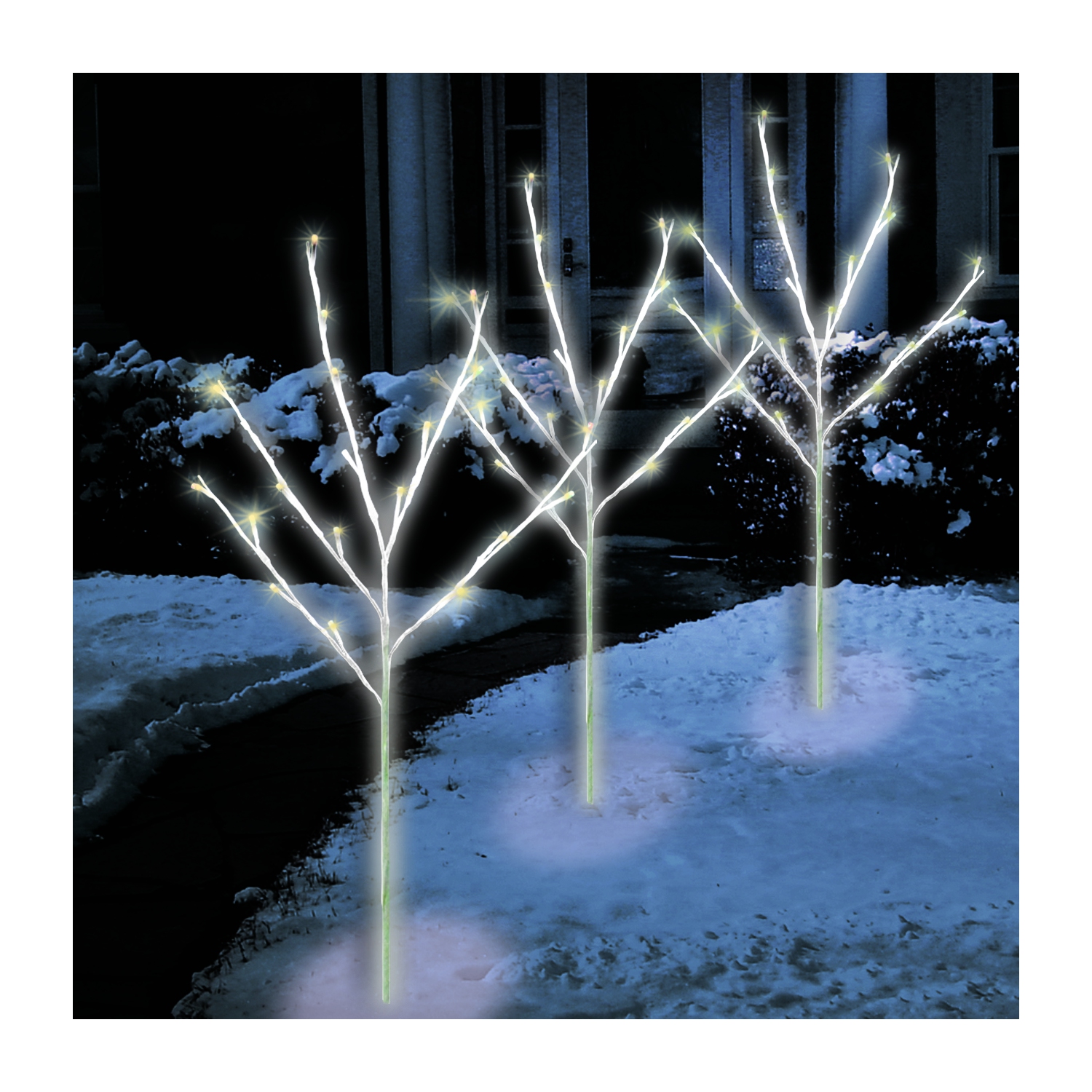 Marqueurs extérieurs scintillants pour allée de Noël Twig Tree - 30&nbsp;po - Ensemble de 3