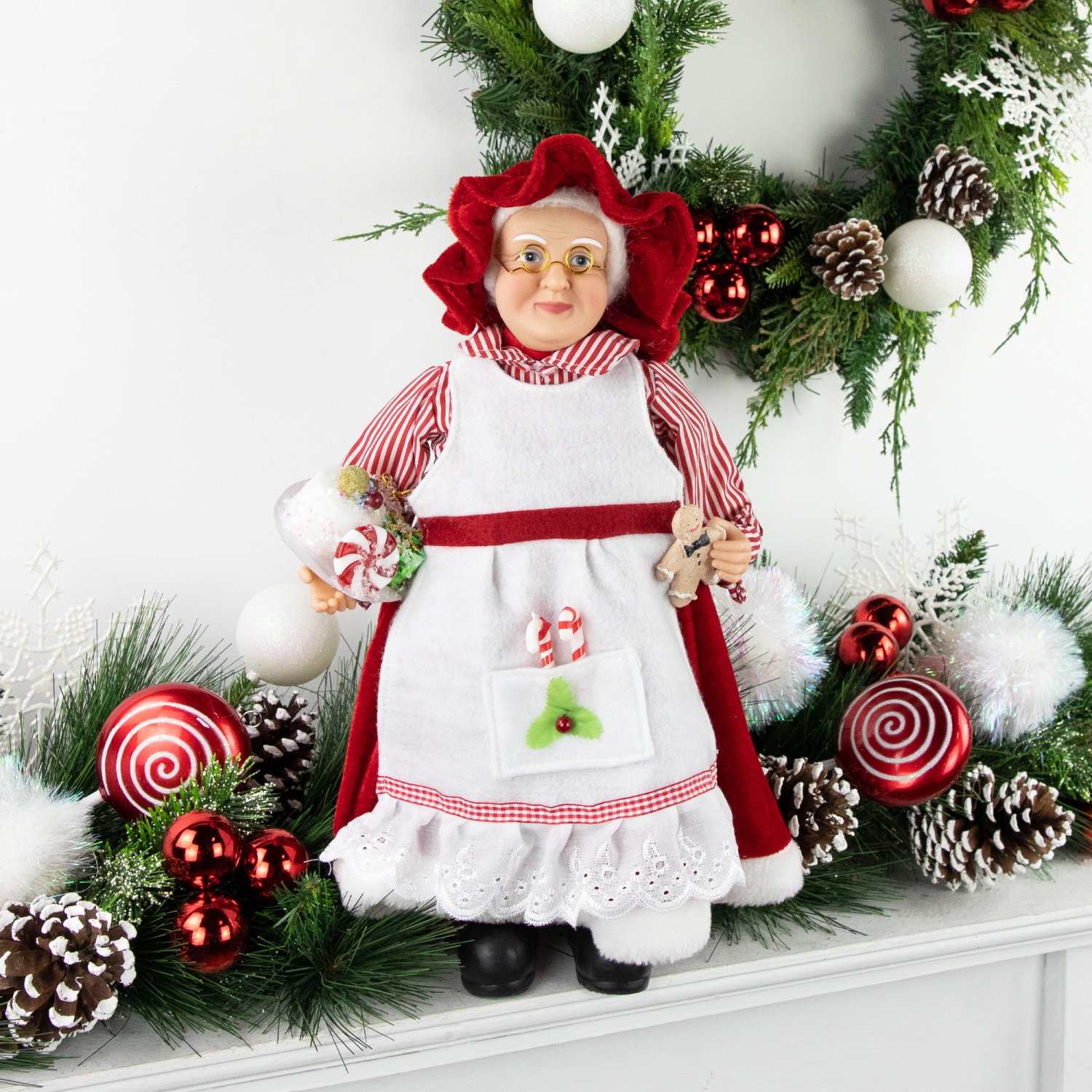 16" Chef Mrs Claus with Cake and Gingerbread Man Christmas Figure