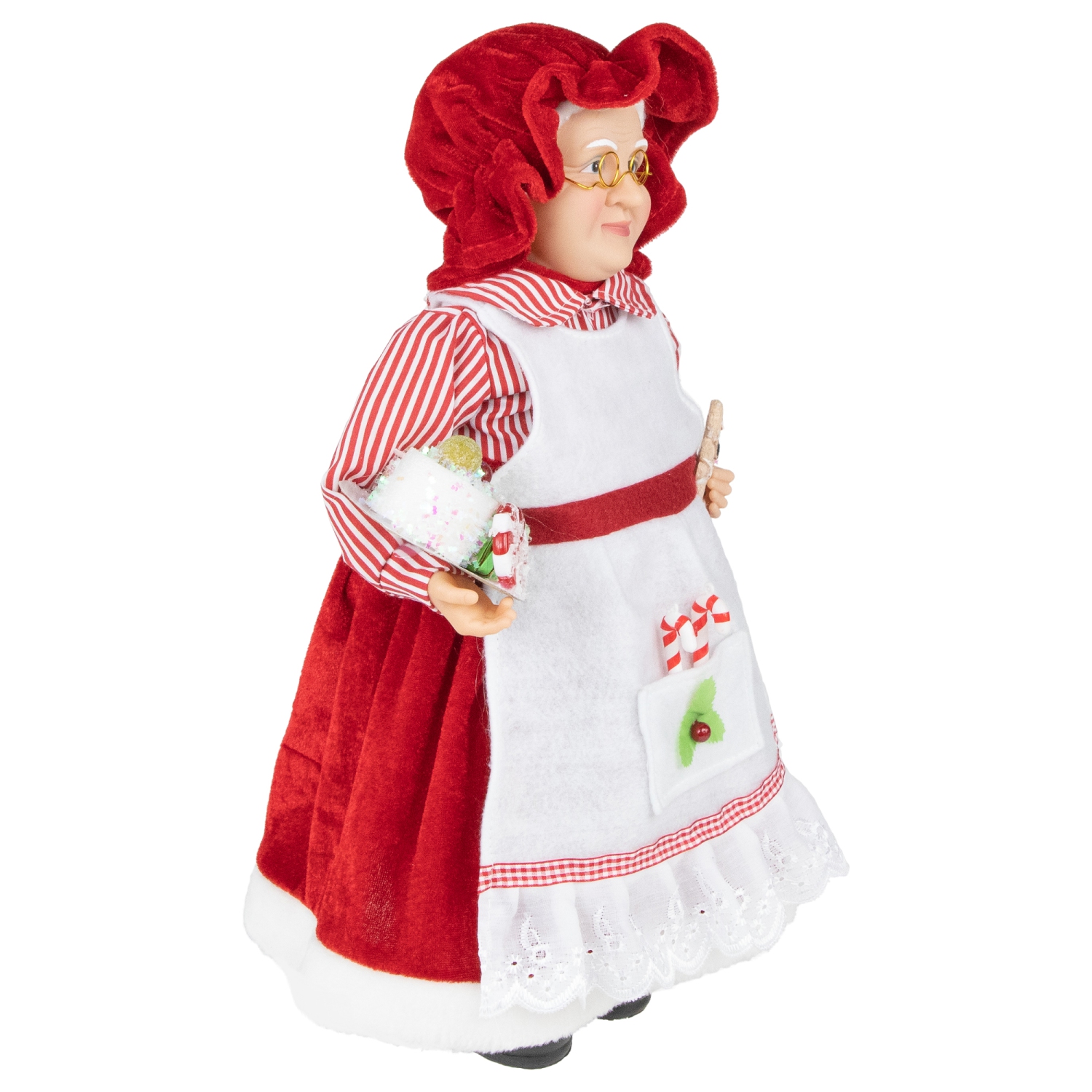 16" Chef Mrs Claus with Cake and Gingerbread Man Christmas Figure