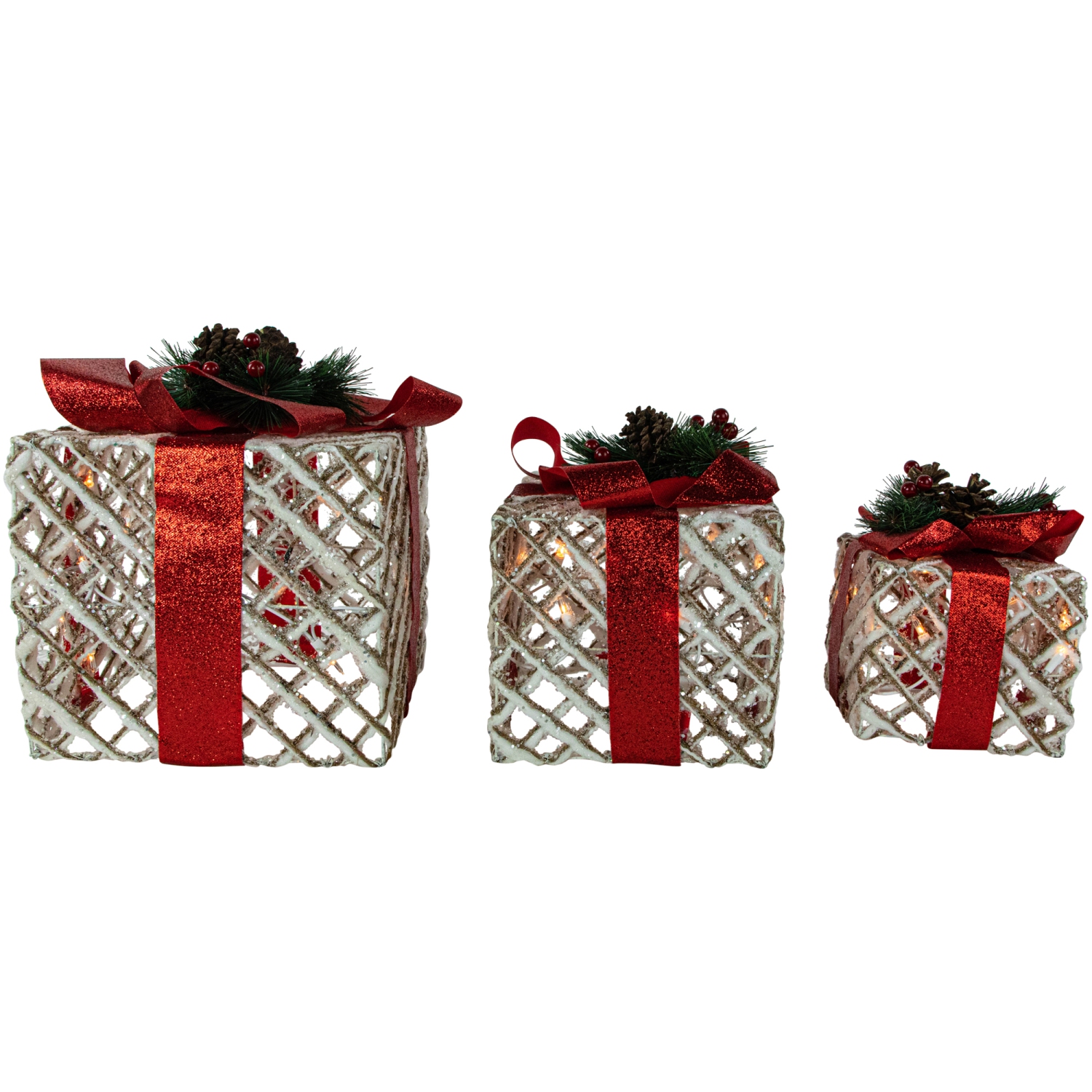 Set of 3 Lighted White Rope Gift Box Christmas Decorations 9.75"