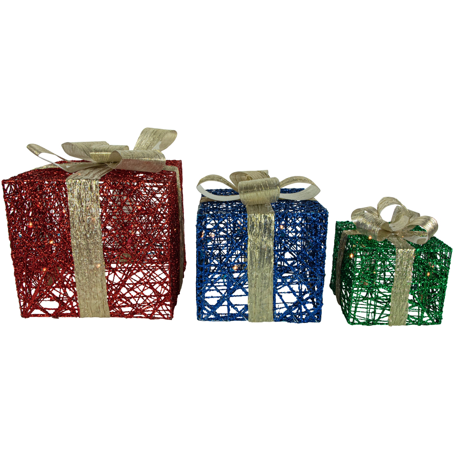 Set of 3 Lighted Red, Blue and Green Gift Boxes Christmas Decorations 9.75"
