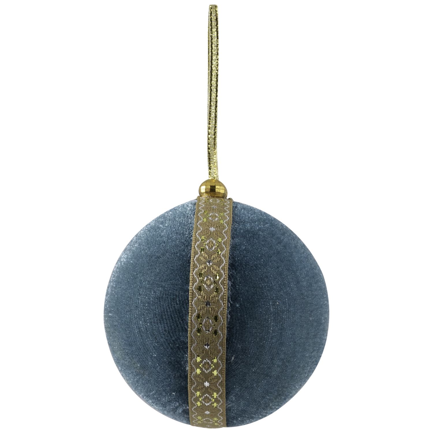 Velour Christmas Ball Ornament with Ribbon Stripe - 3.25" - Teal Green