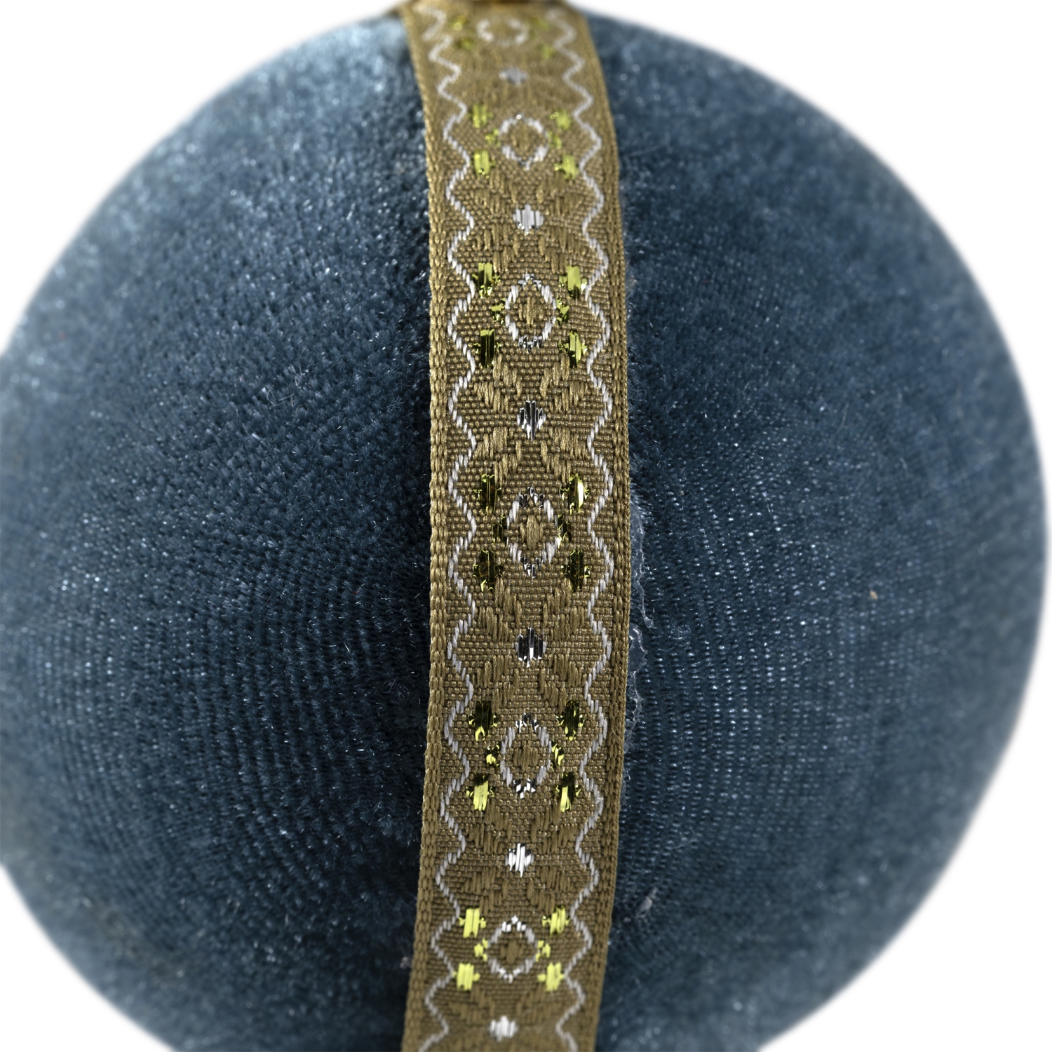 Velour Christmas Ball Ornament with Ribbon Stripe - 3.25" - Teal Green