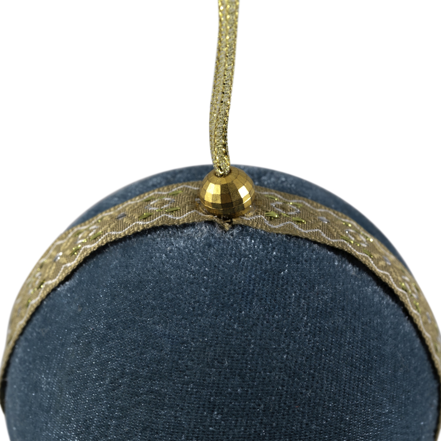 Velour Christmas Ball Ornament with Ribbon Stripe - 3.25" - Teal Green