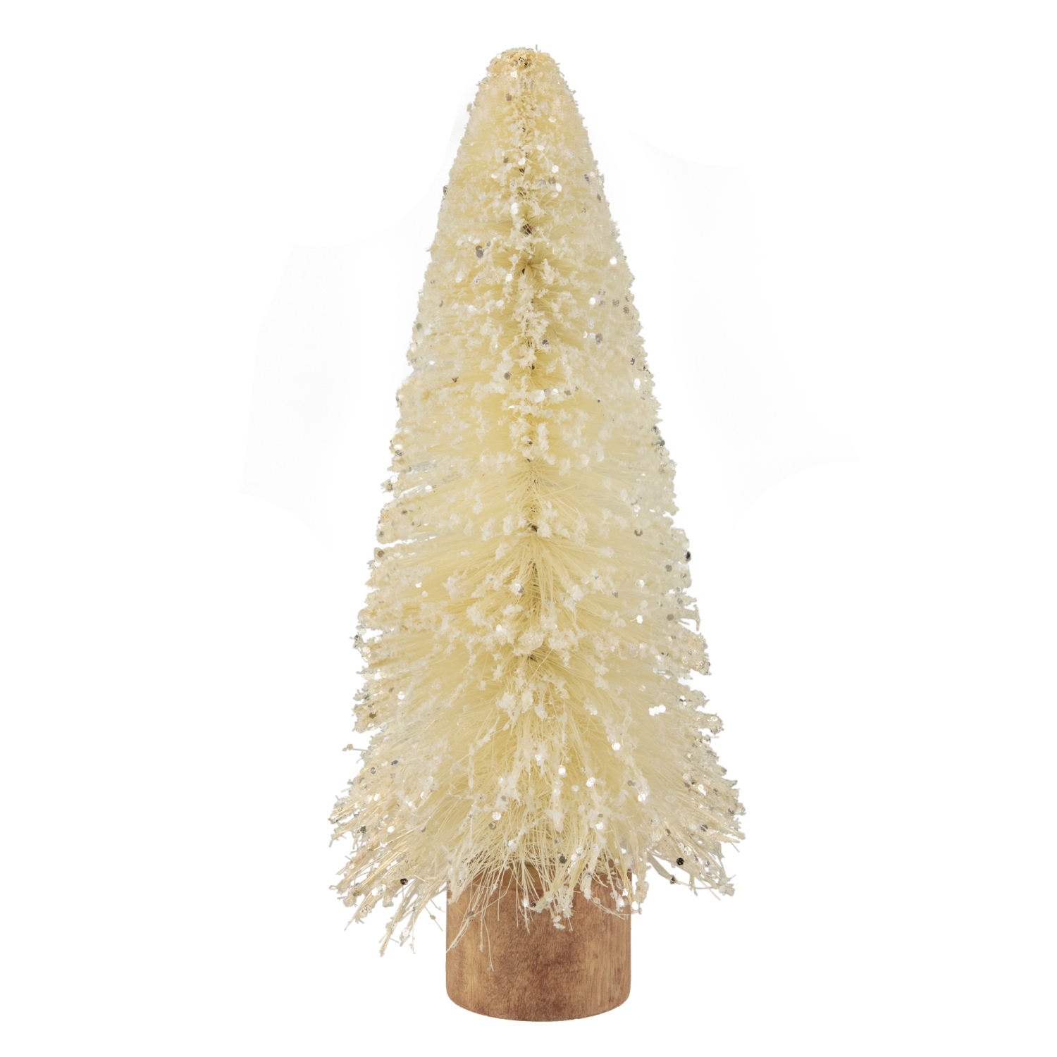 Arbre de Noël en sisal scintillant avec base décorative en bois - 8,75 po - Crème
