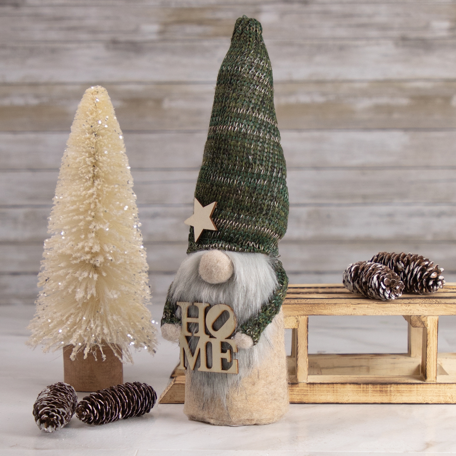 Arbre de Noël en sisal scintillant avec base décorative en bois - 8,75 po - Crème