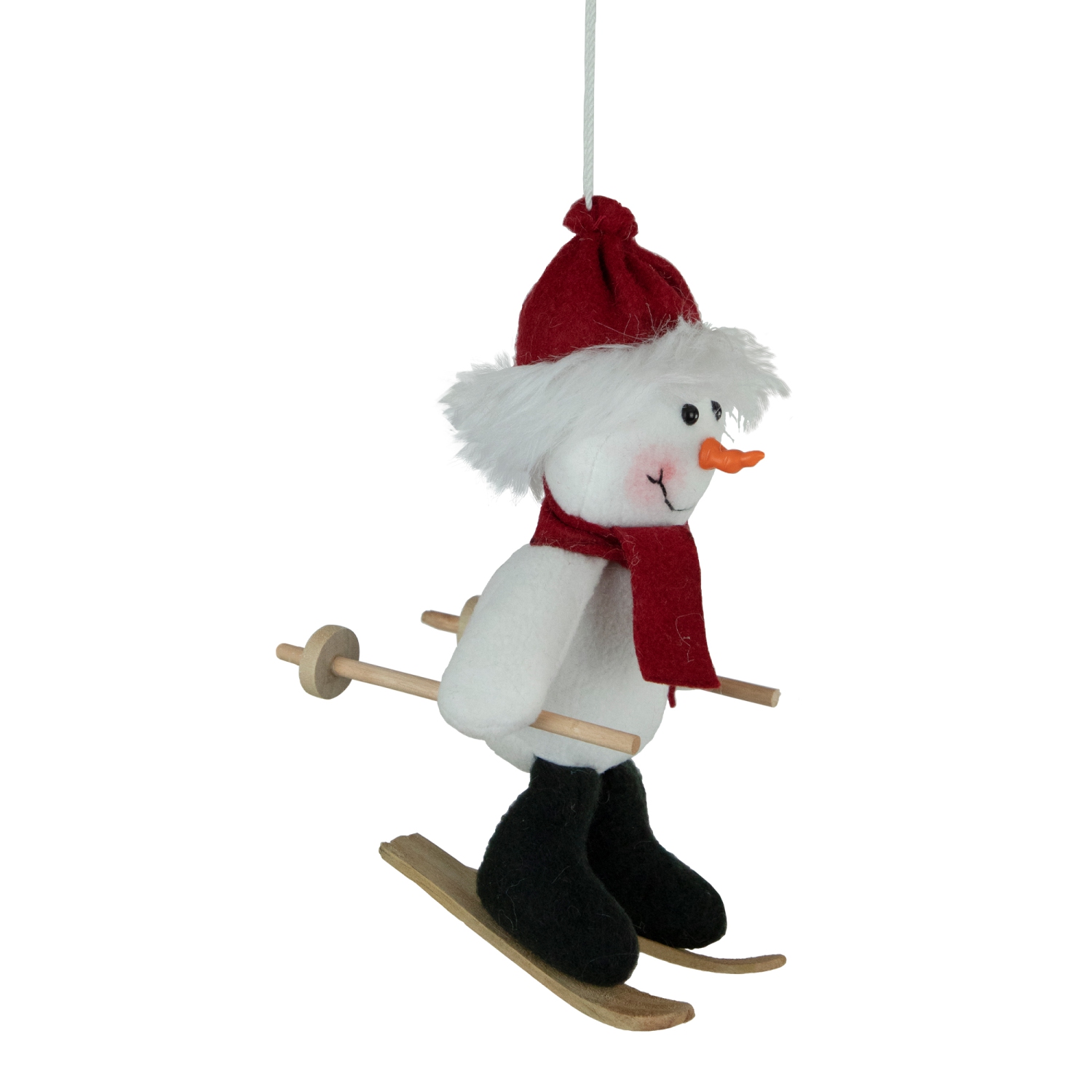 Skiing Snowman with Santa Hat and Matching Scarf Christmas Ornament - 9.5"