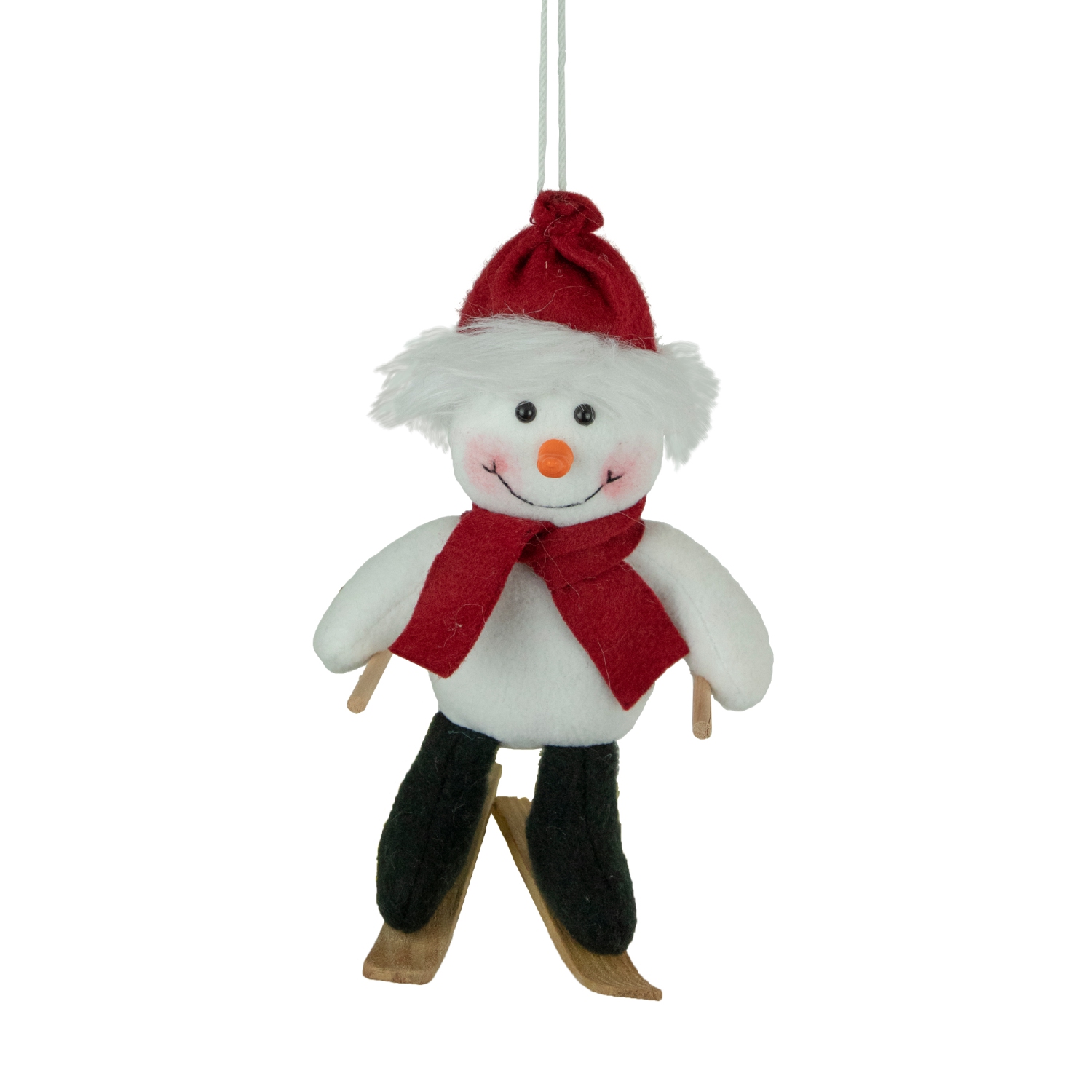Skiing Snowman with Santa Hat and Matching Scarf Christmas Ornament - 9.5"