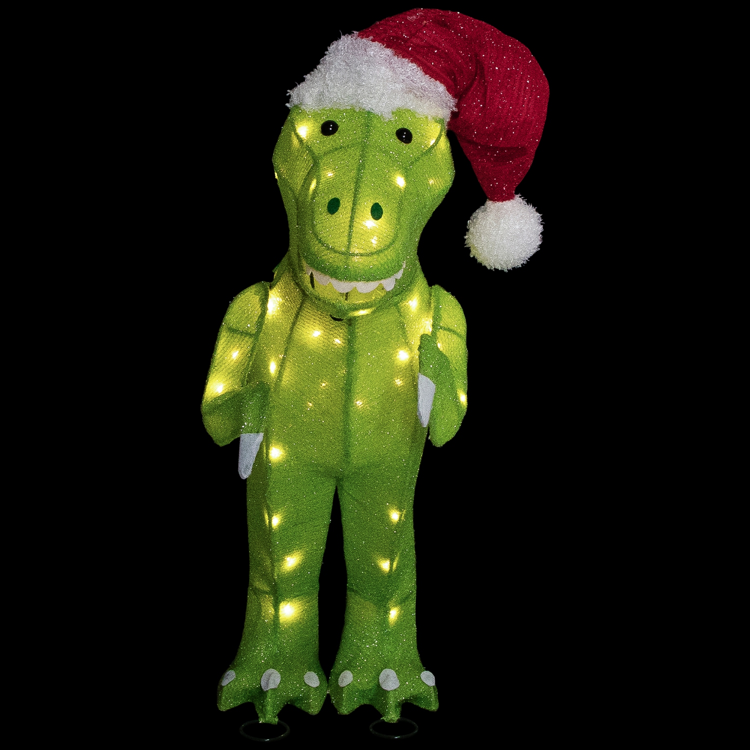 LED Lighted Tinsel Santa T-Rex Dinosaur Outdoor Christmas Decoration - 30" - Warm White