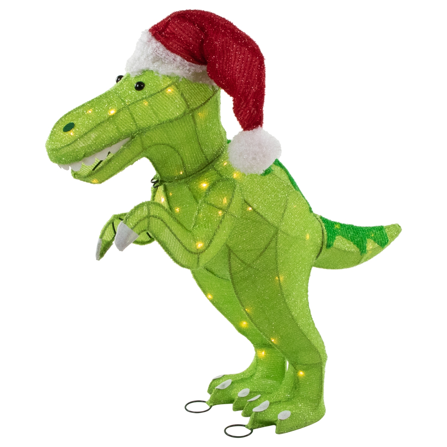 LED Lighted Tinsel Santa T-Rex Dinosaur Outdoor Christmas Decoration - 30" - Warm White