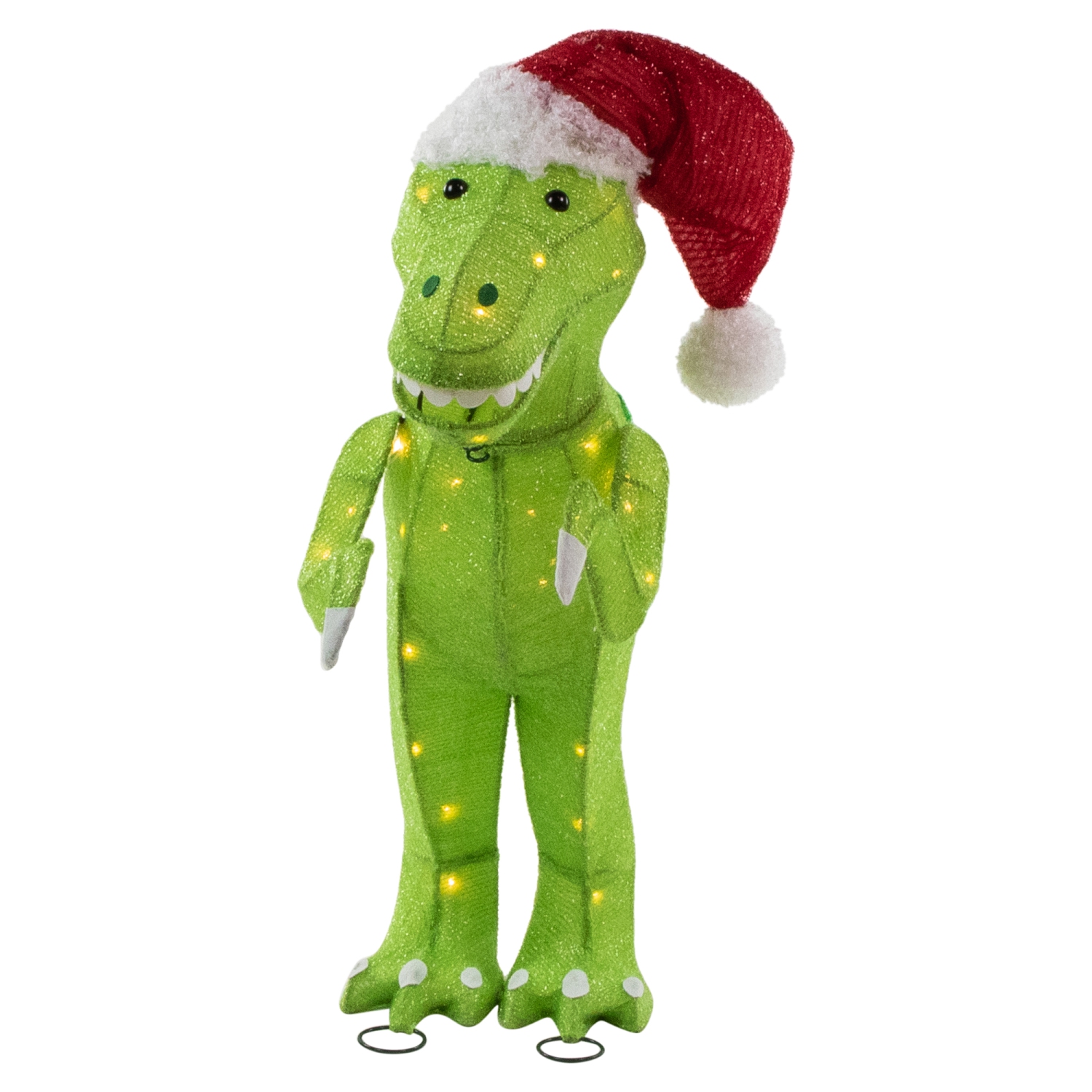 LED Lighted Tinsel Santa T-Rex Dinosaur Outdoor Christmas Decoration - 30" - Warm White