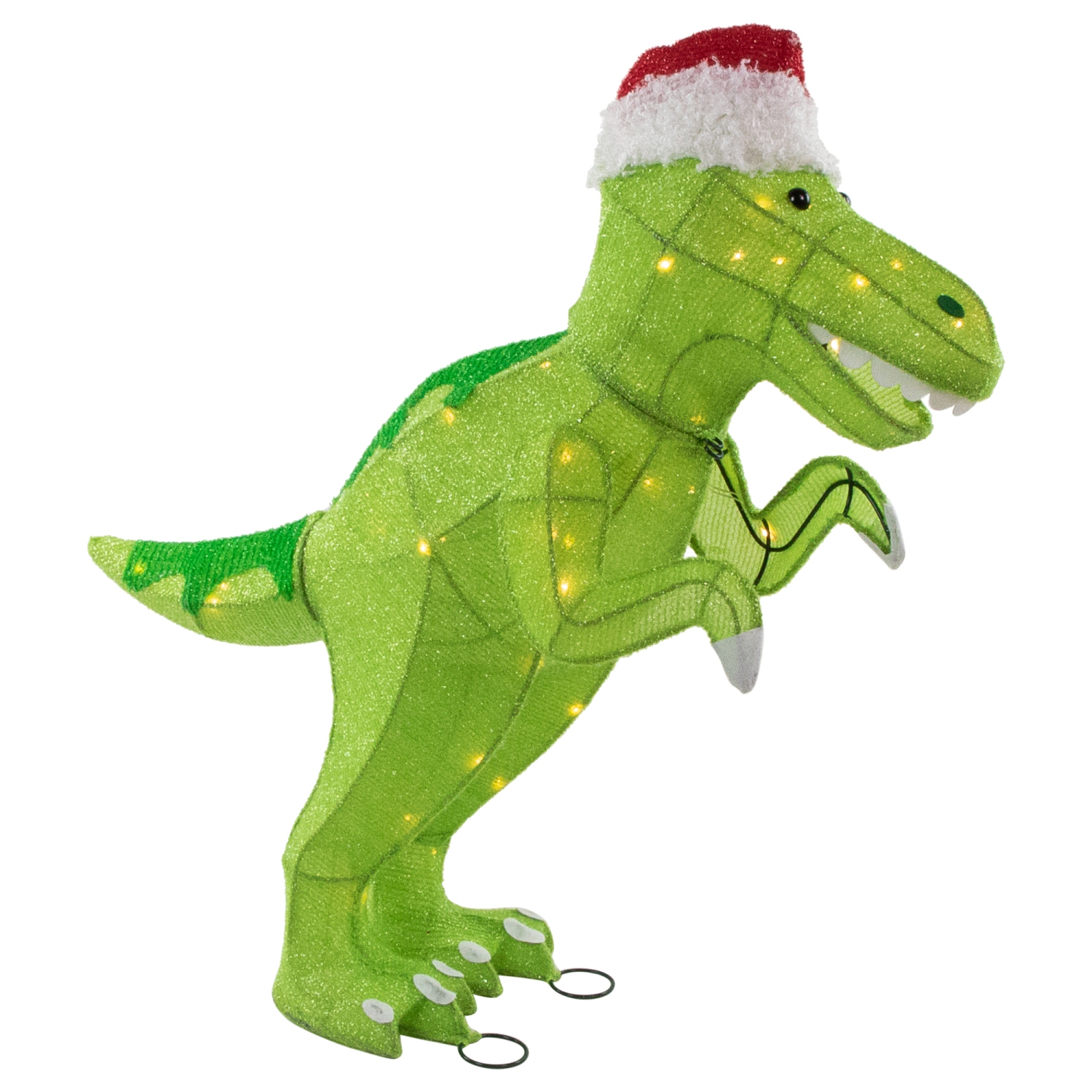 LED Lighted Tinsel Santa T-Rex Dinosaur Outdoor Christmas Decoration - 30" - Warm White