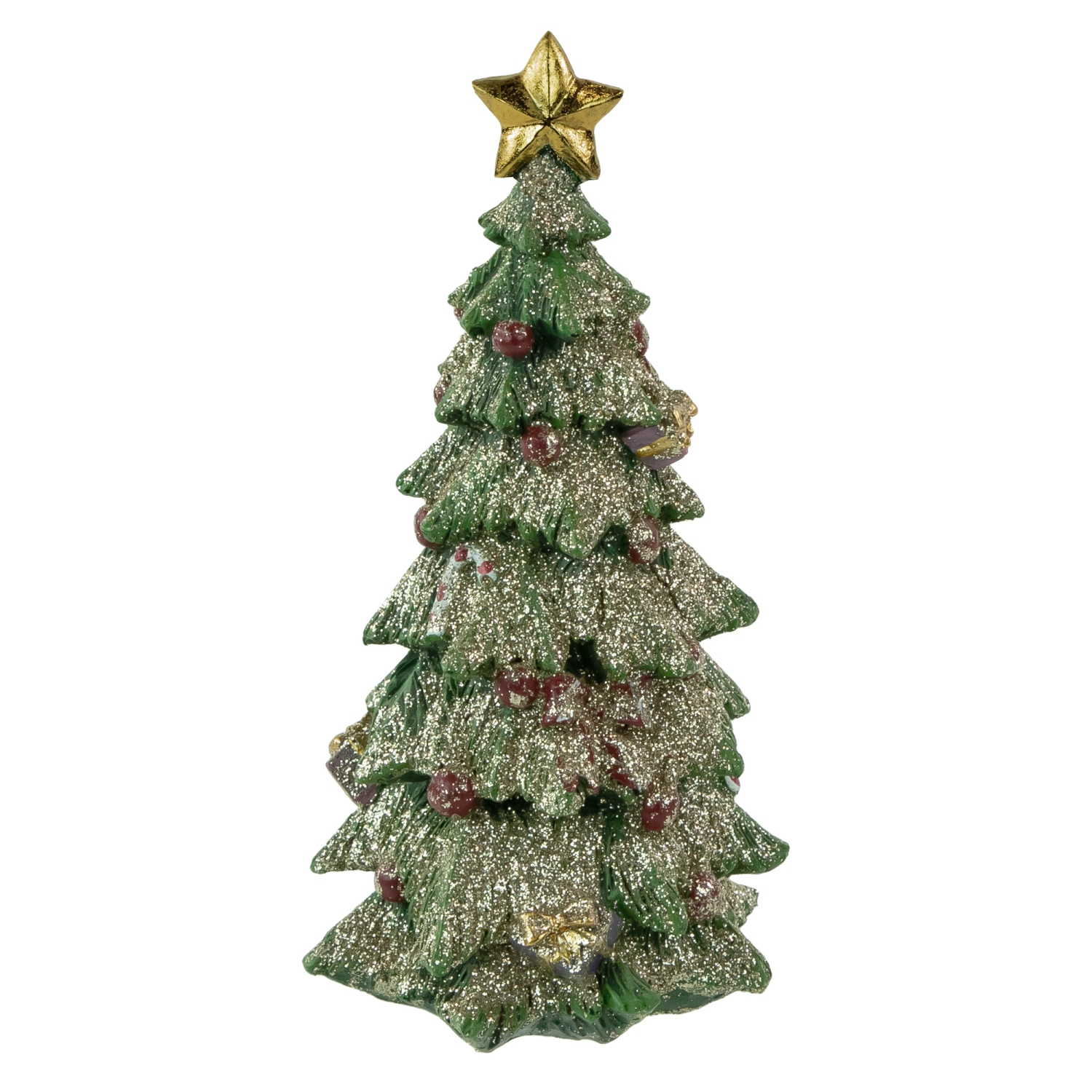 Glittered Christmas Tree with Presents, Berries and Bows Decoration - 6.75"