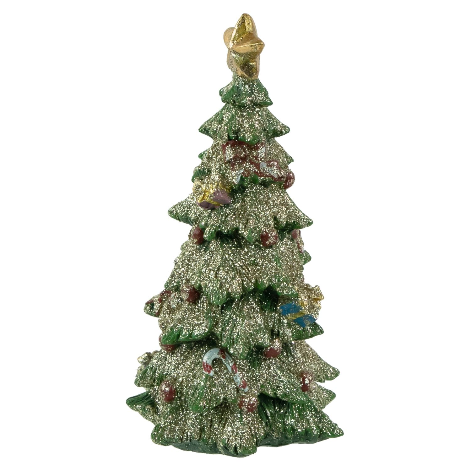 Glittered Christmas Tree with Presents, Berries and Bows Decoration - 6.75"