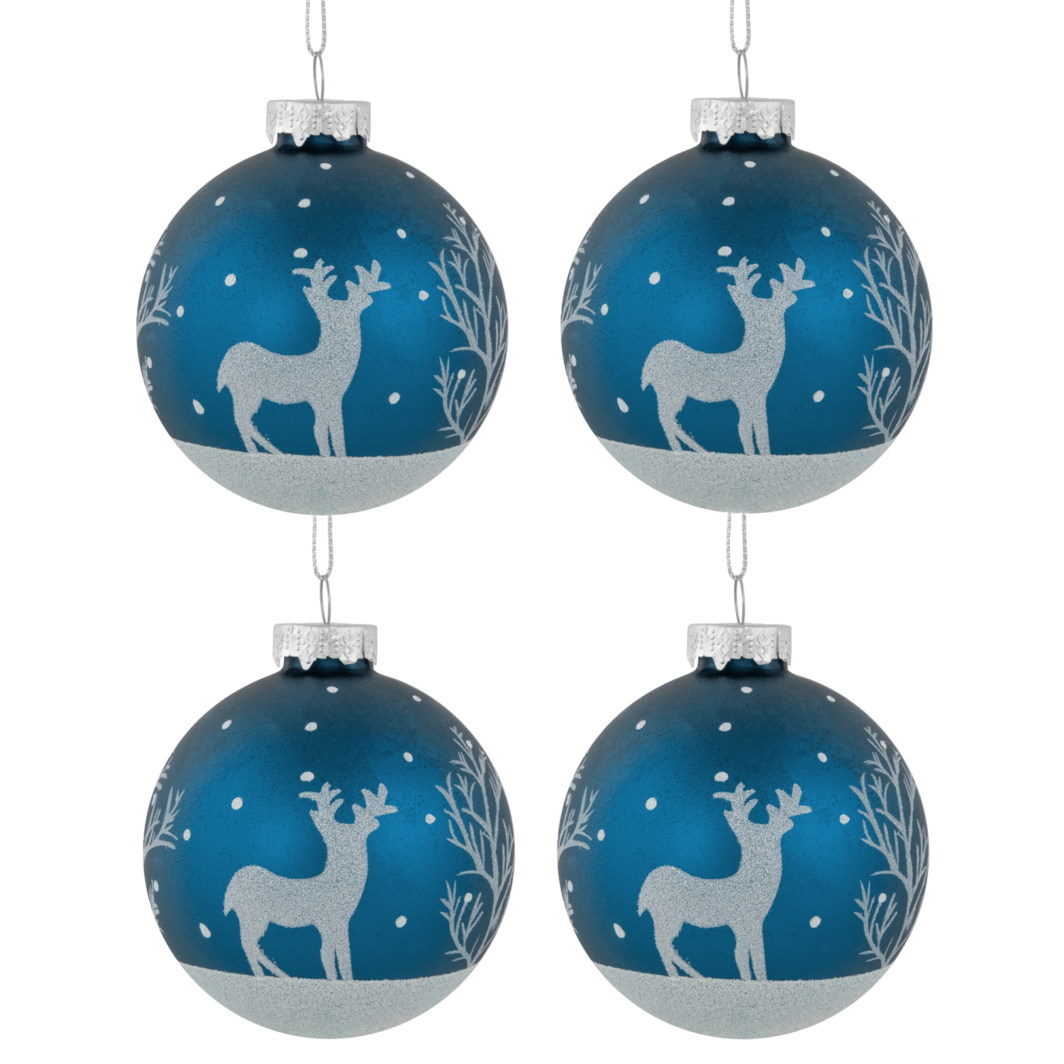 Glitter Reindeer Glass Ball Christmas Ornaments - 3" - Blue - 4ct