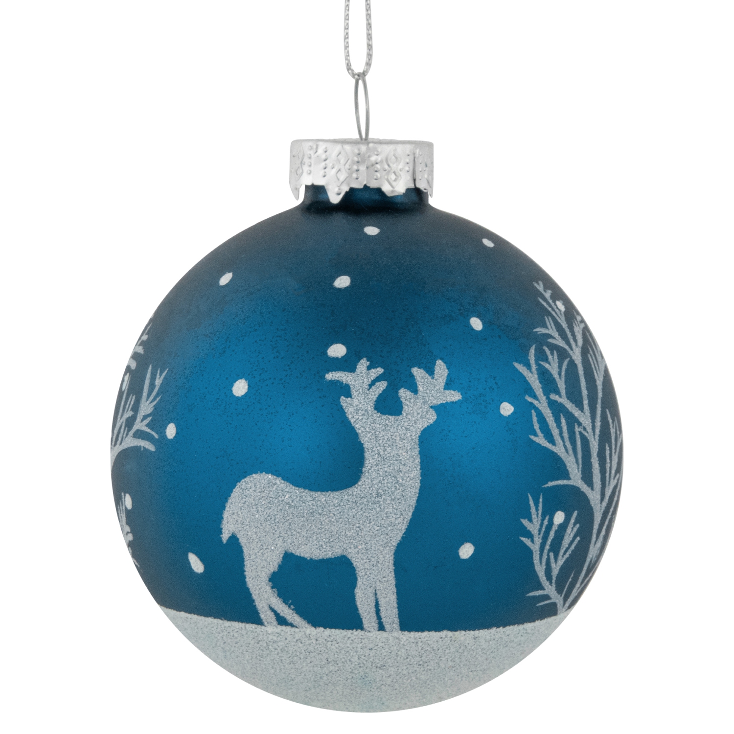 Glitter Reindeer Glass Ball Christmas Ornaments - 3" - Blue - 4ct
