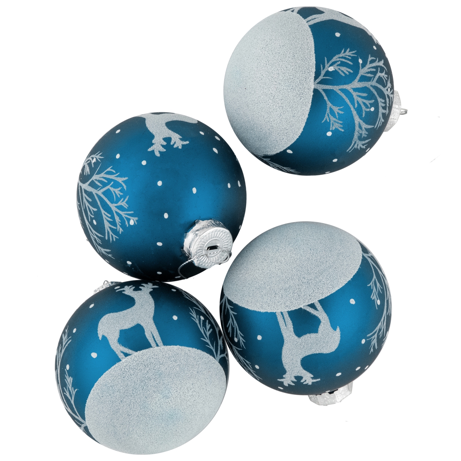 Glitter Reindeer Glass Ball Christmas Ornaments - 3" - Blue - 4ct