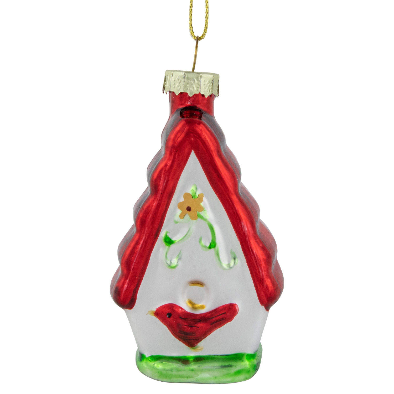 Décoration de Noël en verre cardinal, cabane à oiseaux, 3,25&nbsp;po, rouge et blanc