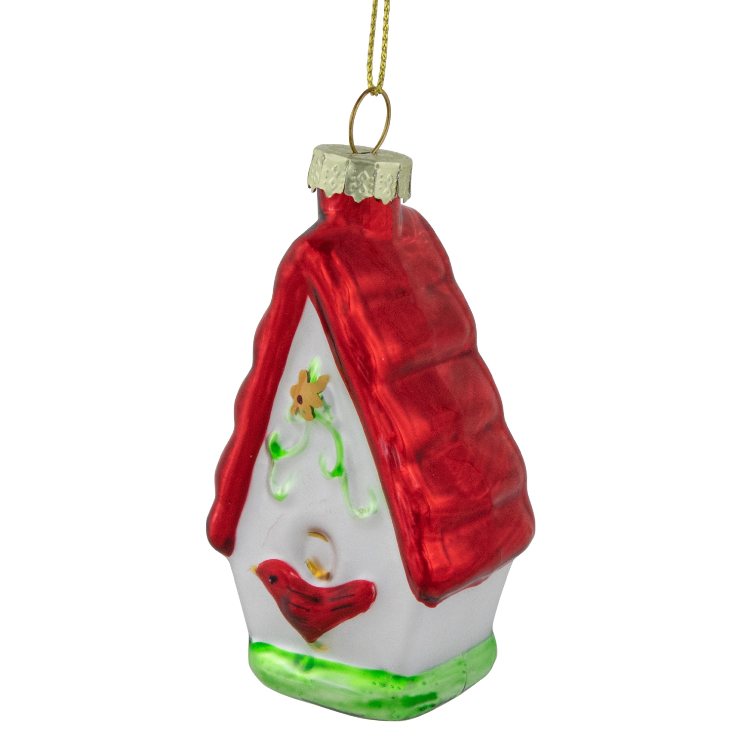 Décoration de Noël en verre cardinal, cabane à oiseaux, 3,25&nbsp;po, rouge et blanc