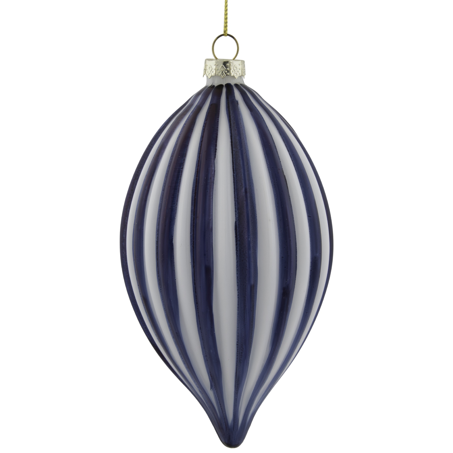 5.75" Blue and White Striped Finial Glass Christmas Ornament