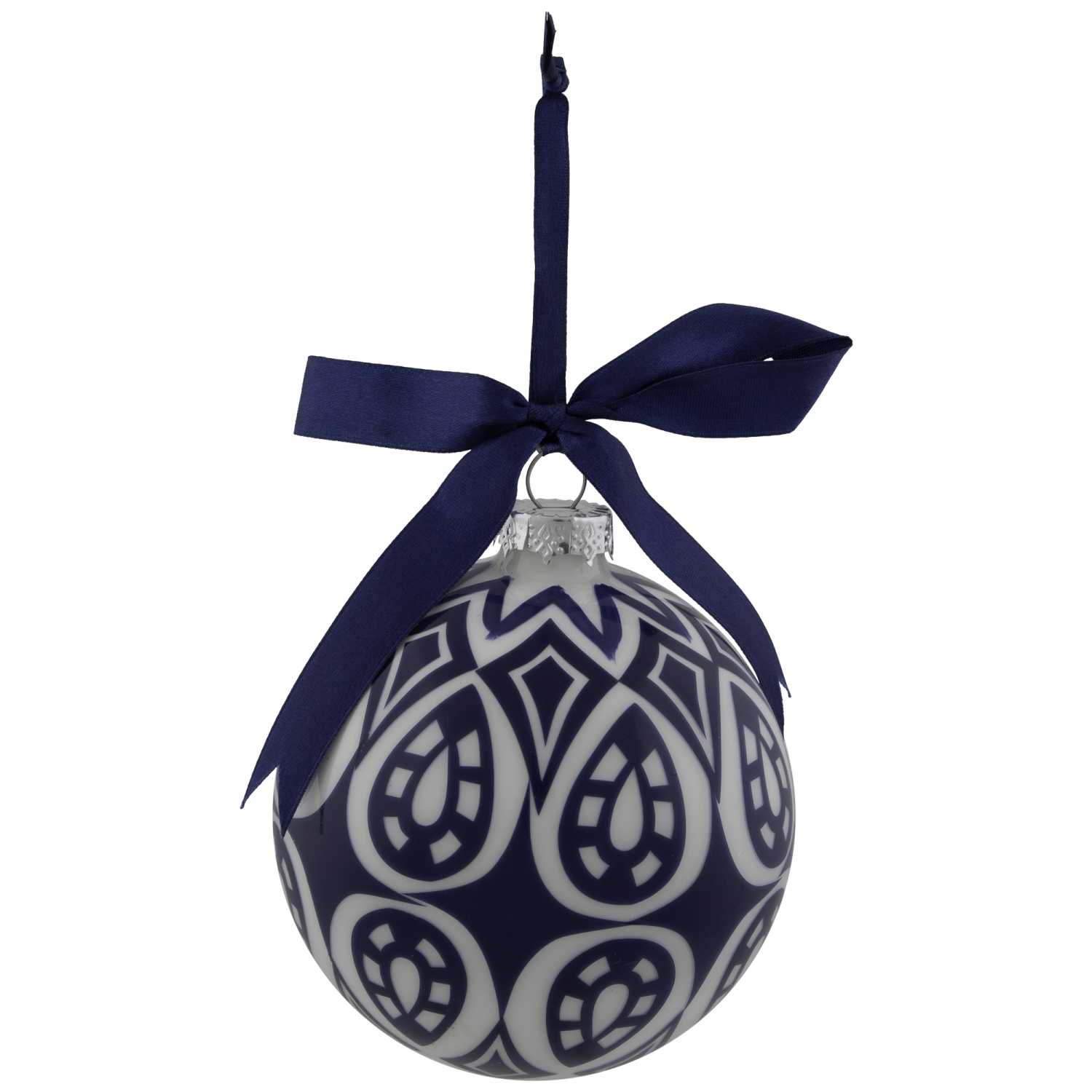 Mosaic Glass Christmas Ball Ornament - 4" - White and Blue