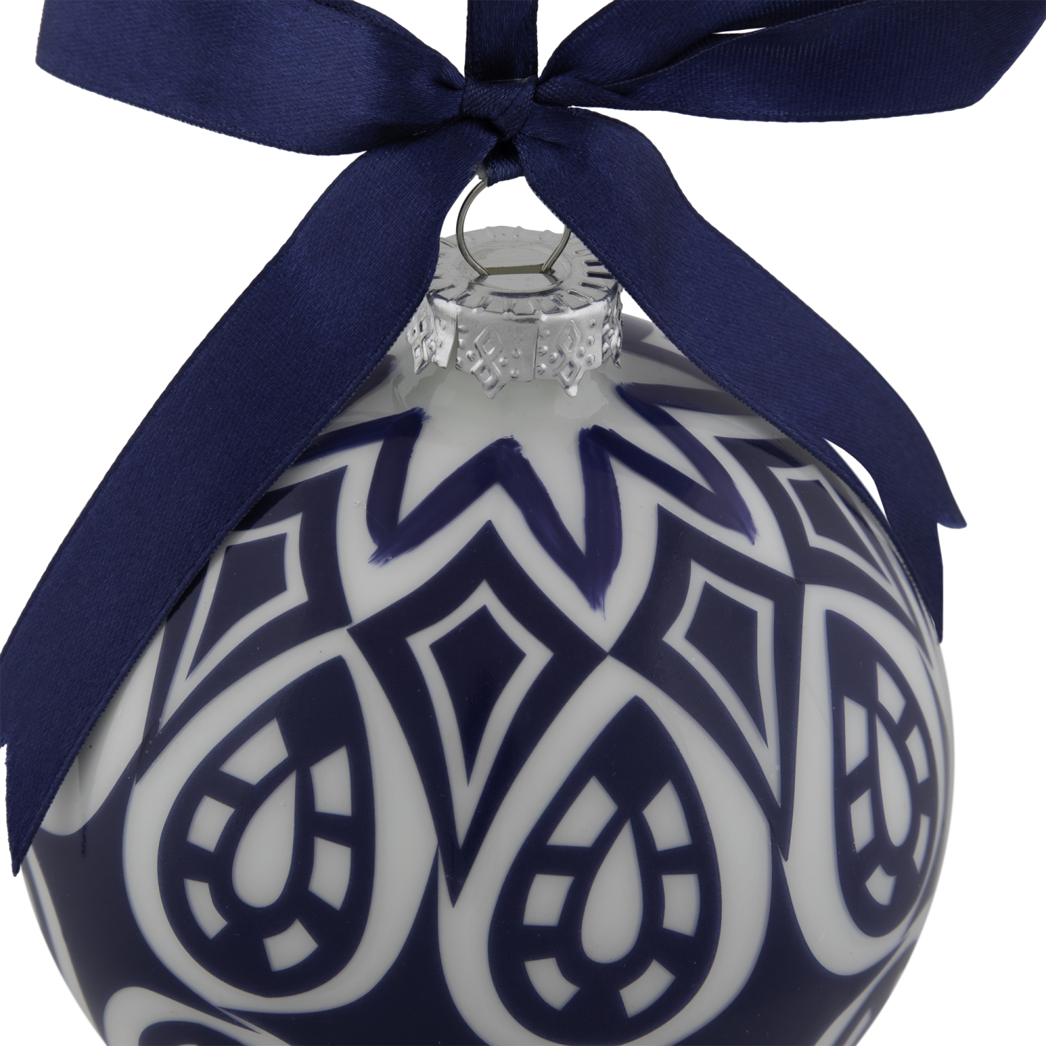 Mosaic Glass Christmas Ball Ornament - 4" - White and Blue