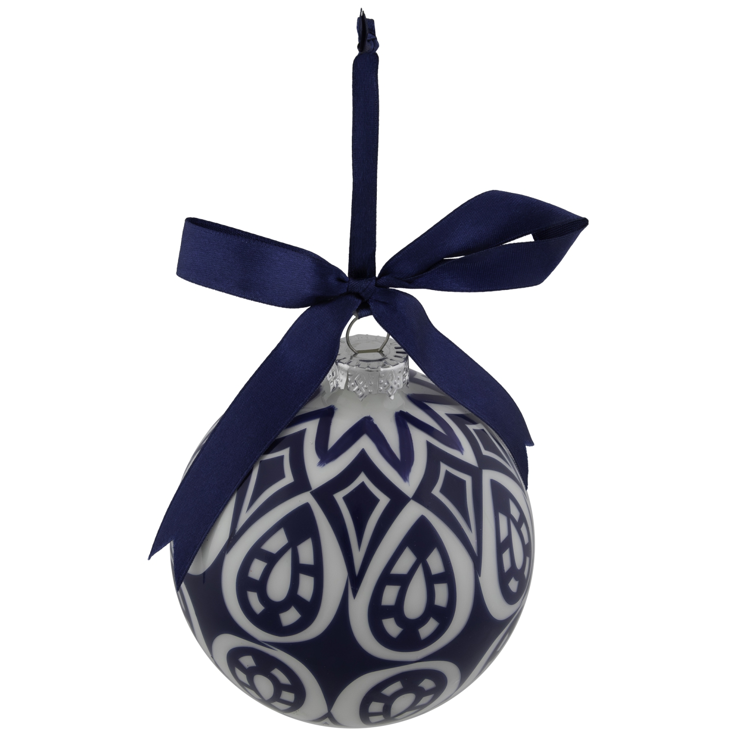 Mosaic Glass Christmas Ball Ornament - 4" - White and Blue