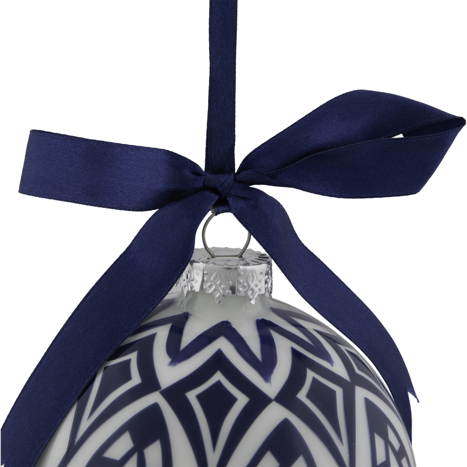 Mosaic Glass Christmas Ball Ornament - 4" - White and Blue