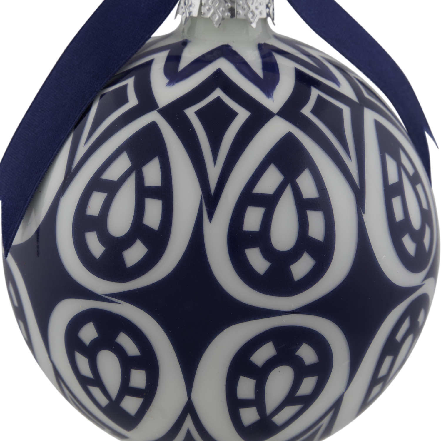 Mosaic Glass Christmas Ball Ornament - 4" - White and Blue