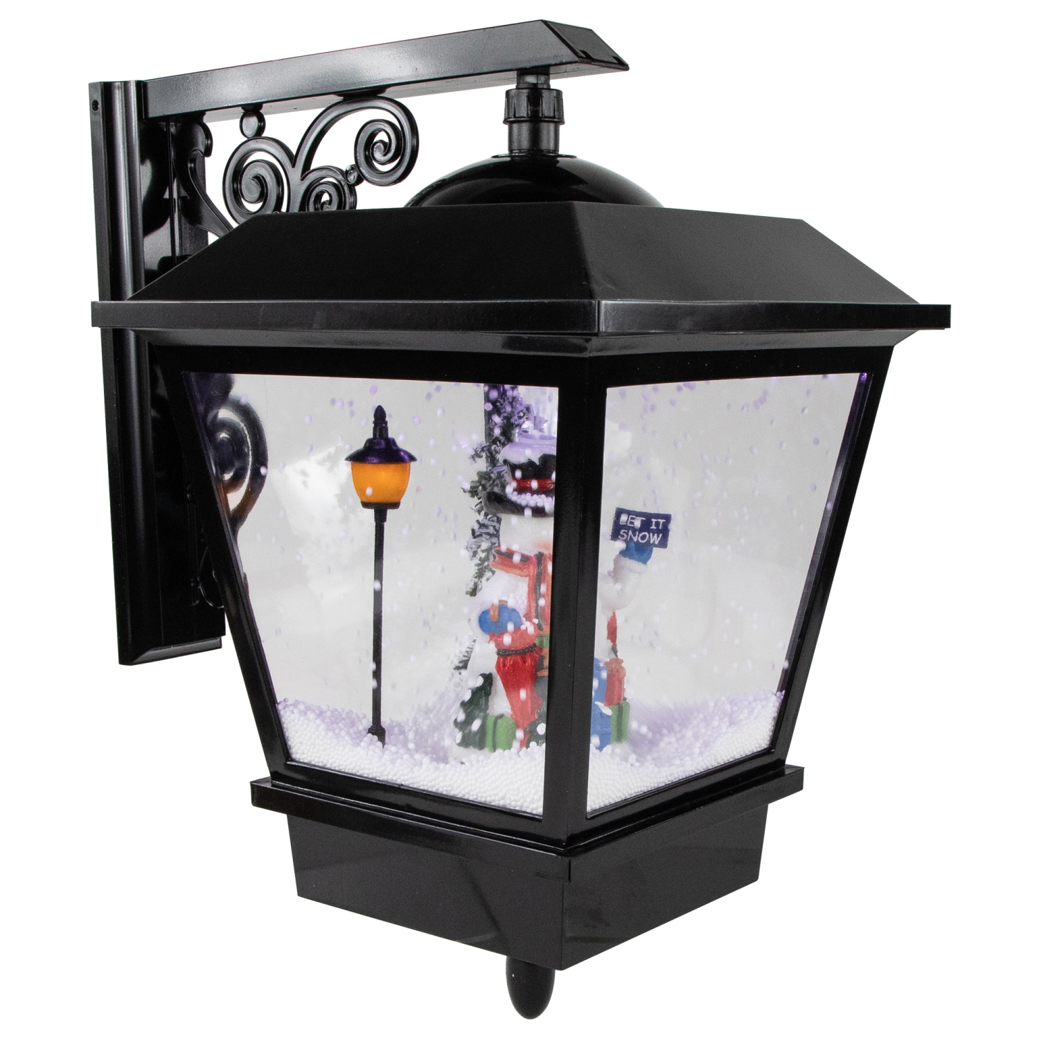 17.75" Lighted and Musical Wall Mounted Snowing Christmas Street Lamp