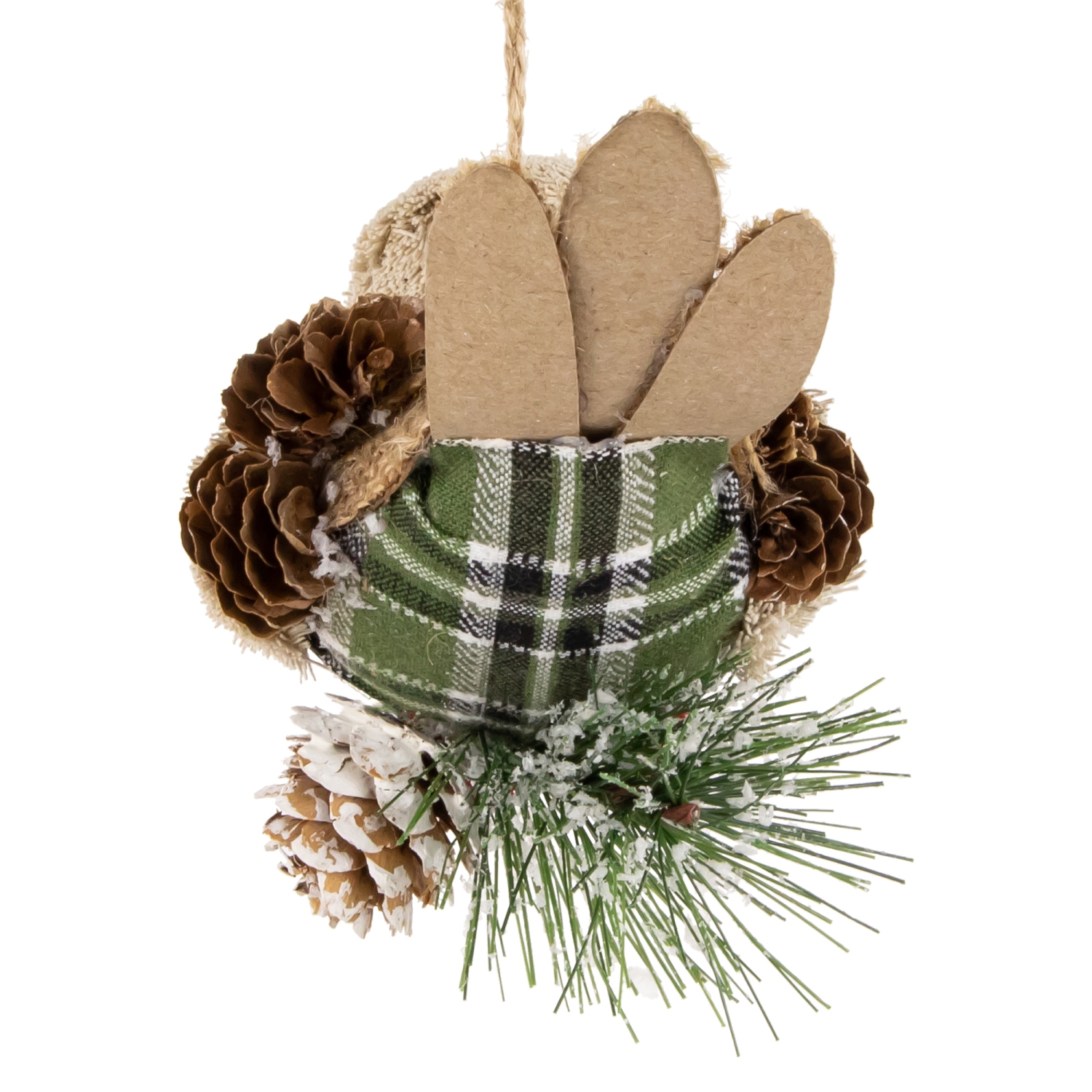 Front Facing Bird on Frosted Pine Needle Christmas Ornament - 6.75"