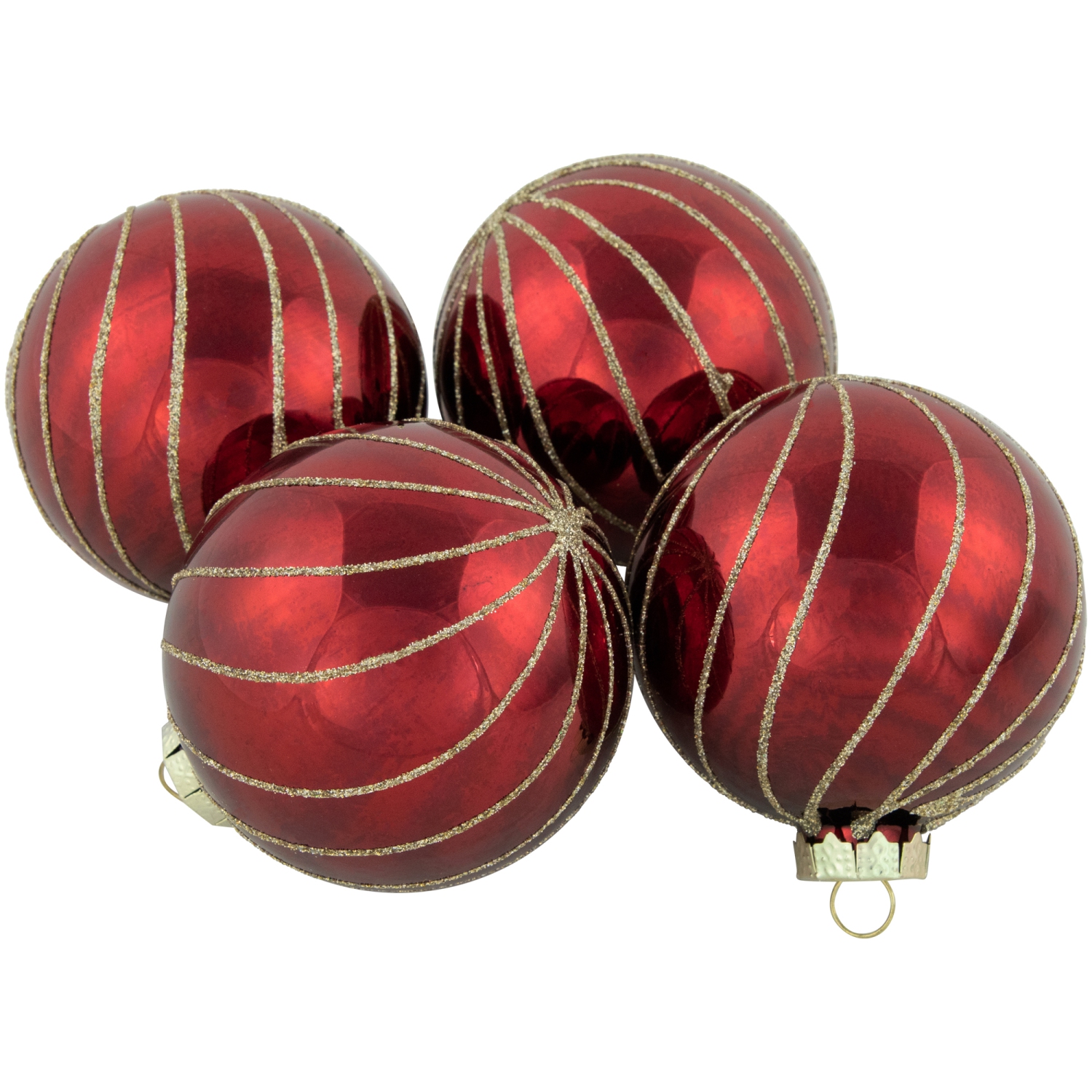 Glitter Swirl Stripes Christmas Glass Ball Ornaments - 3" - Ruby Red - 4ct