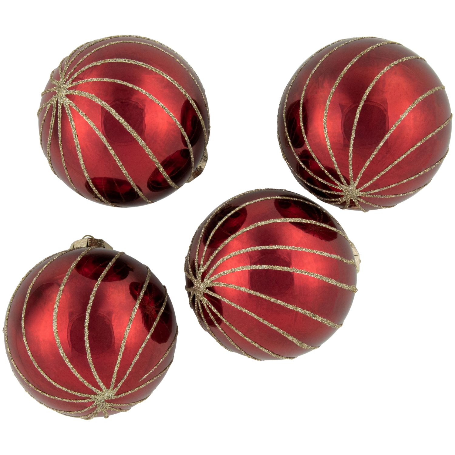 Glitter Swirl Stripes Christmas Glass Ball Ornaments - 3" - Ruby Red - 4ct