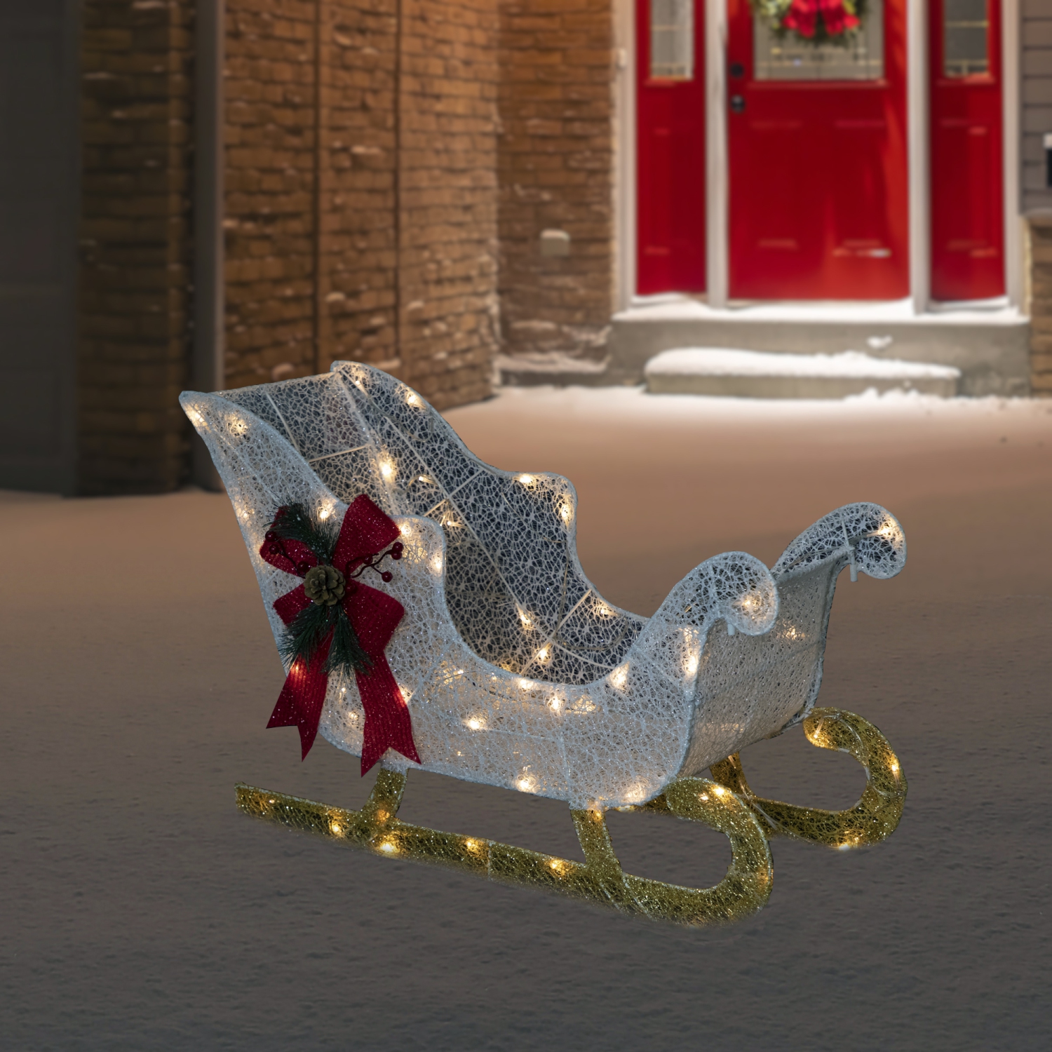 30.25" LED Lighted Glittery White Sleigh Outdoor Christmas Decoration
