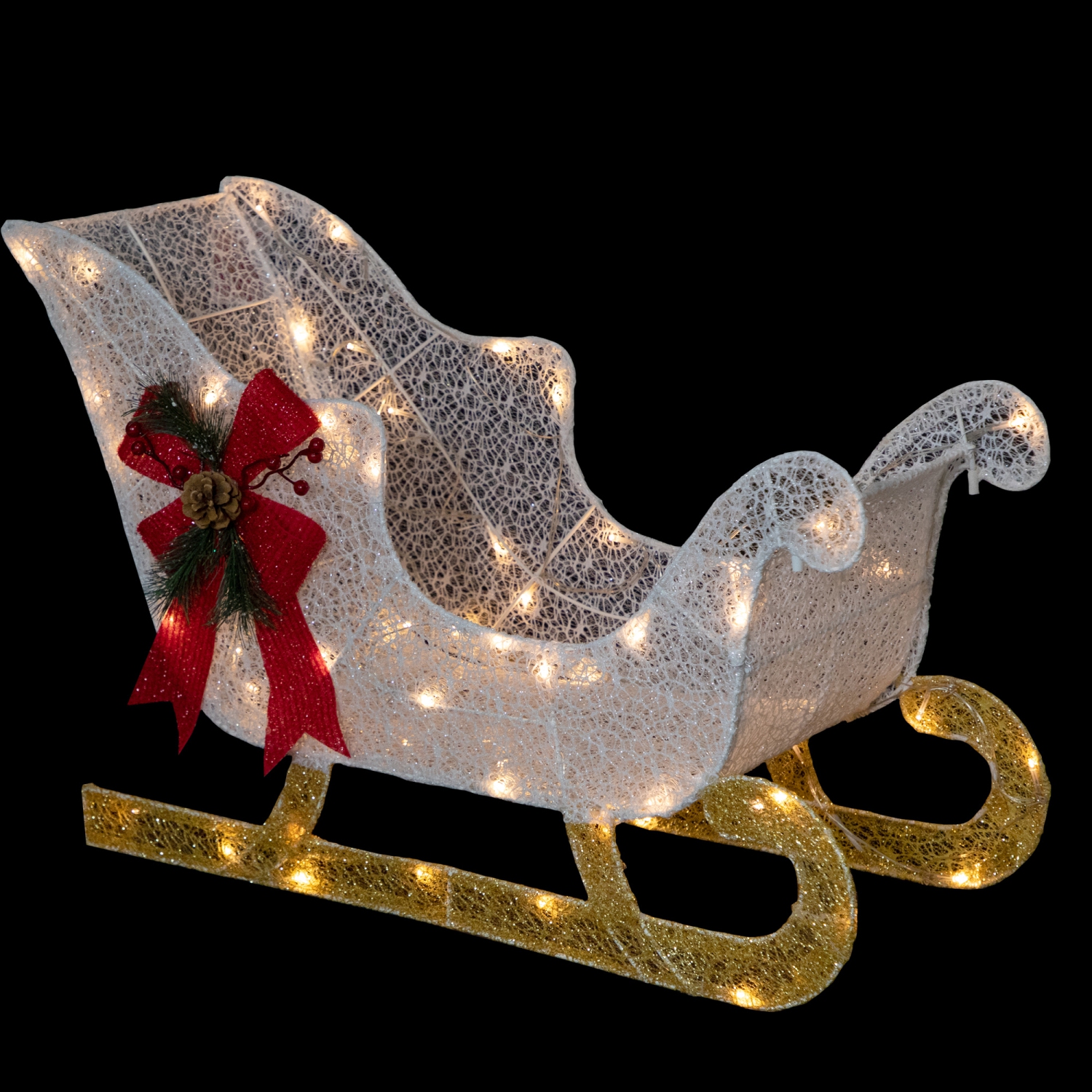 30.25" LED Lighted Glittery White Sleigh Outdoor Christmas Decoration
